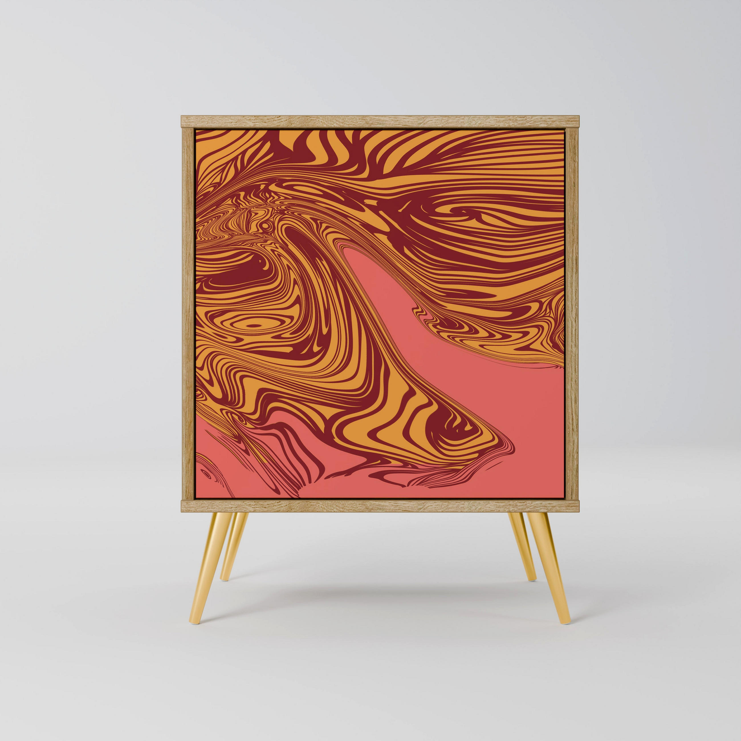 SIDEBOARD FLOATING THOUGHTS, Eichefarben, 57,5x42x75,5 cm, Goldfarbene Metallfüße - Eichefarben/Goldfarben, Holzwerkstoff/Metall (57.5/75.5/42cm) - SpaceRebels