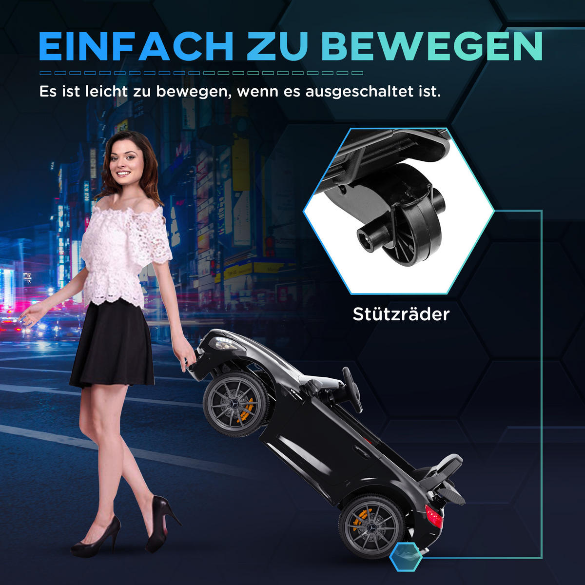 ELEKTRO-KINDERAUTO, Mercedes, 3-5 km/h, Fernbedienung, Licht & Musik, Schwarz - Schwarz, Kunststoff/Metall (108/67/46cm) - AIYAPLAY