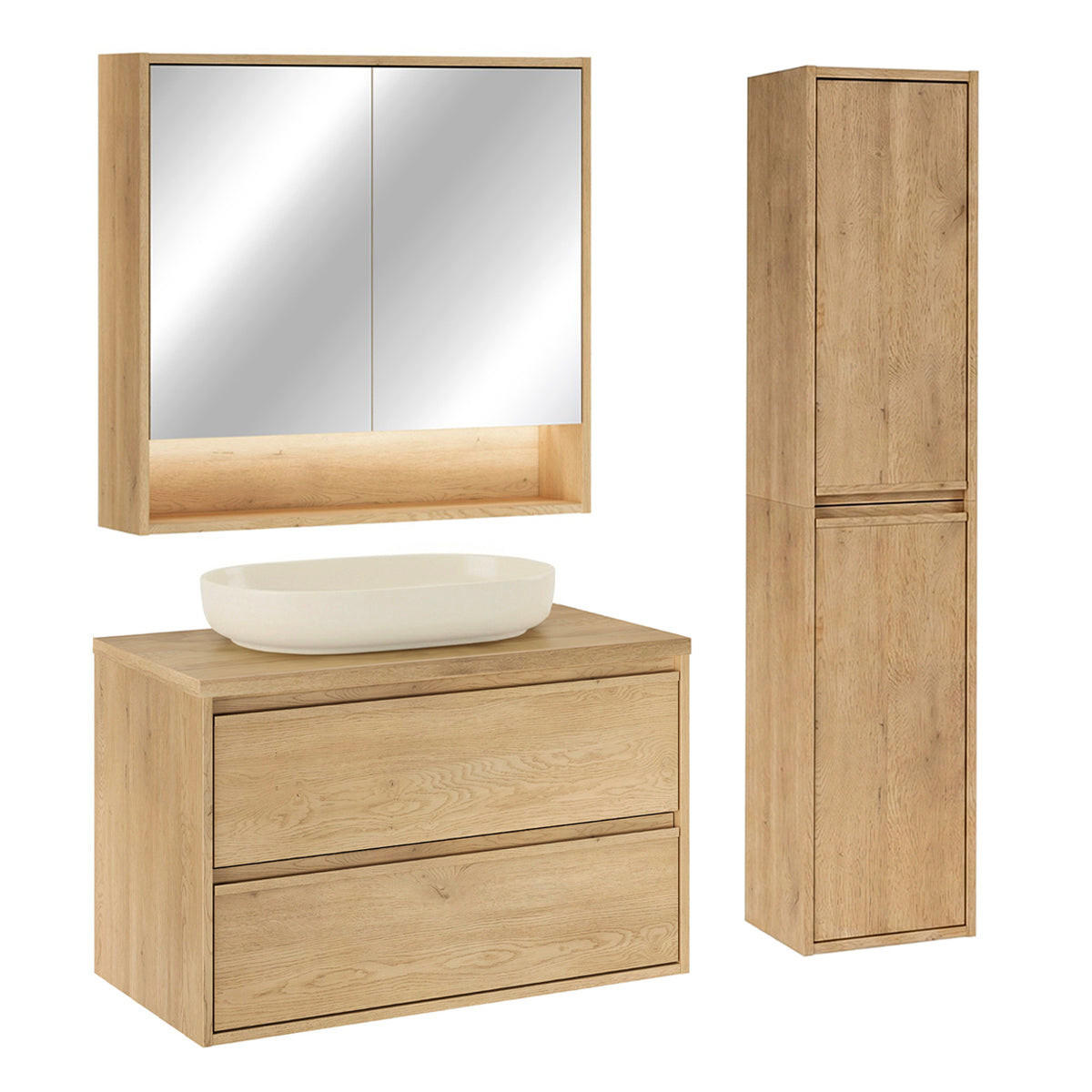KOUPELNOVÝ NÁBYTEK 80cm Edmé 2er-Set Dřevo - hnědá, kompozitní dřevo (80/52.2/46cm) - Petits-meubles