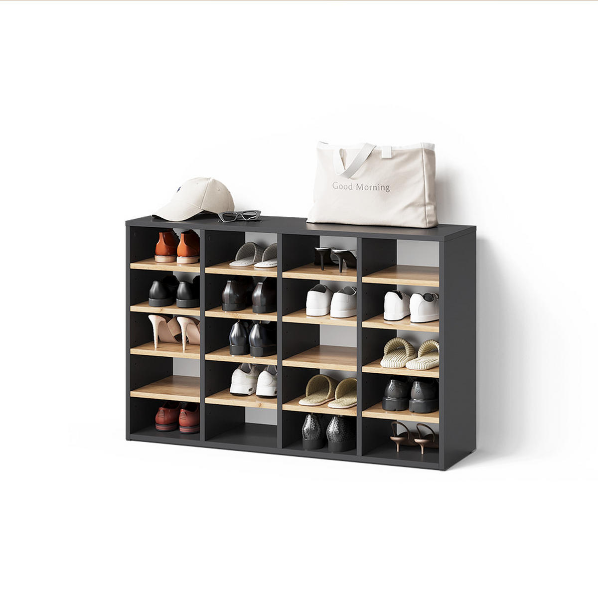 SCHUHSCHRANK Liguria Anthrazit 20 Fächer - Honigeiche/Anthrazit, Holzwerkstoff (104/99/33cm) - Livinity®