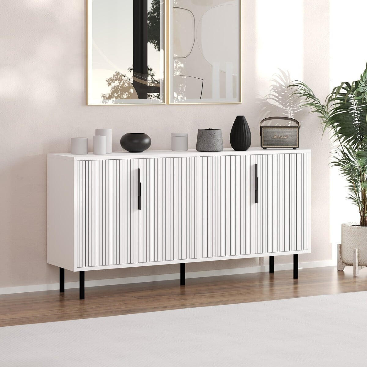 SIDEBOARD mit 4 Türen 36/150/75 cm - Weiß, Holzwerkstoff (36/75/42cm) - Calicosy