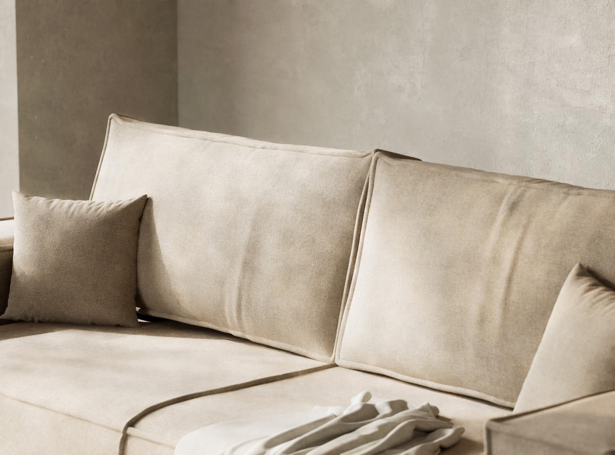 SOFA MIT SCHLAFFUNKTION Milos Beige Webstoff - Beige/Schwarz, Holz/Holzwerkstoff (255/70/105cm) - Maison de Reve