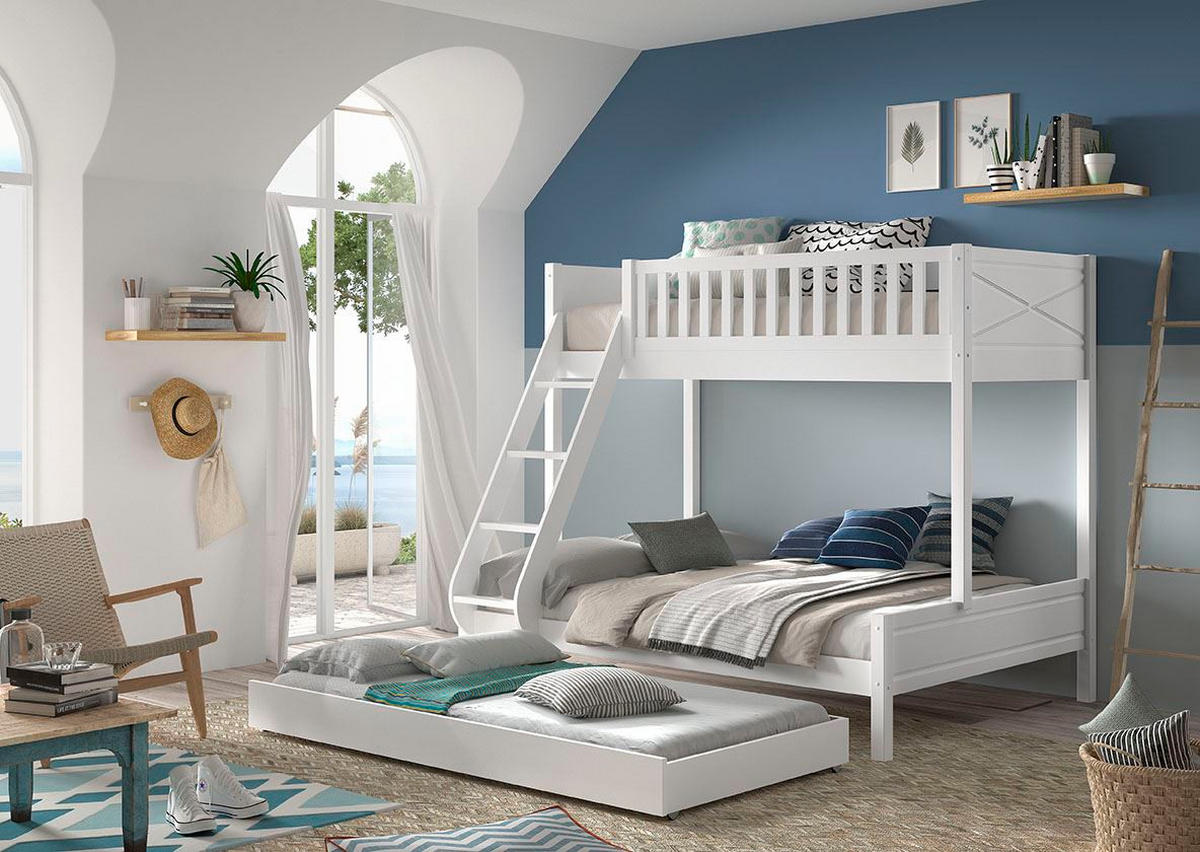 ETAGENBETT Karyl 208x175x158 aus Massivholz in Weiß - Weiß, Holz (90/200cm) - 58aufmkessel