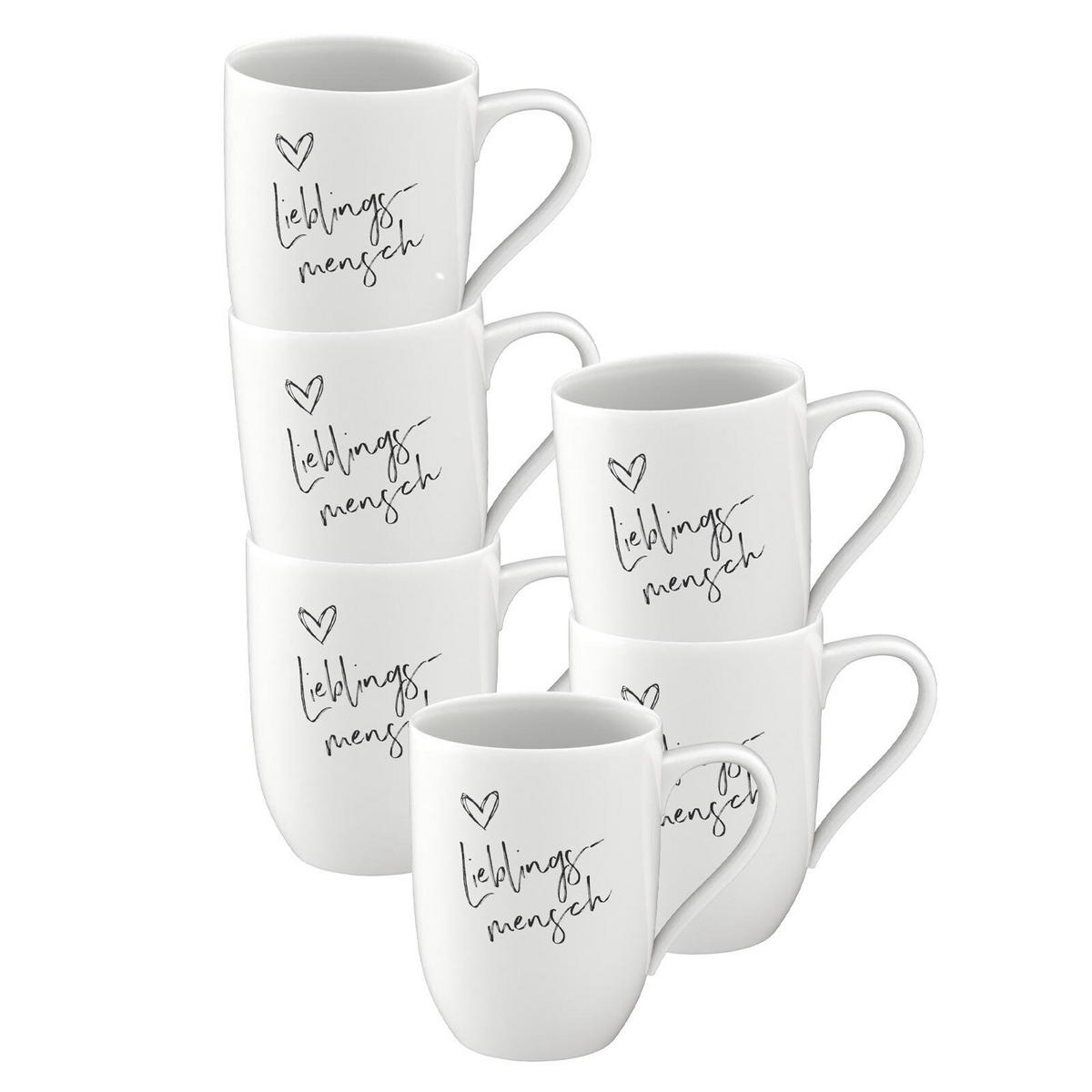 BECHER MIT HENKEL 'LIEBLINGSMENSCH' Statement weiß 290 ml 6er Set - Weiß, Keramik (0.29L) - Villeroy & Boch