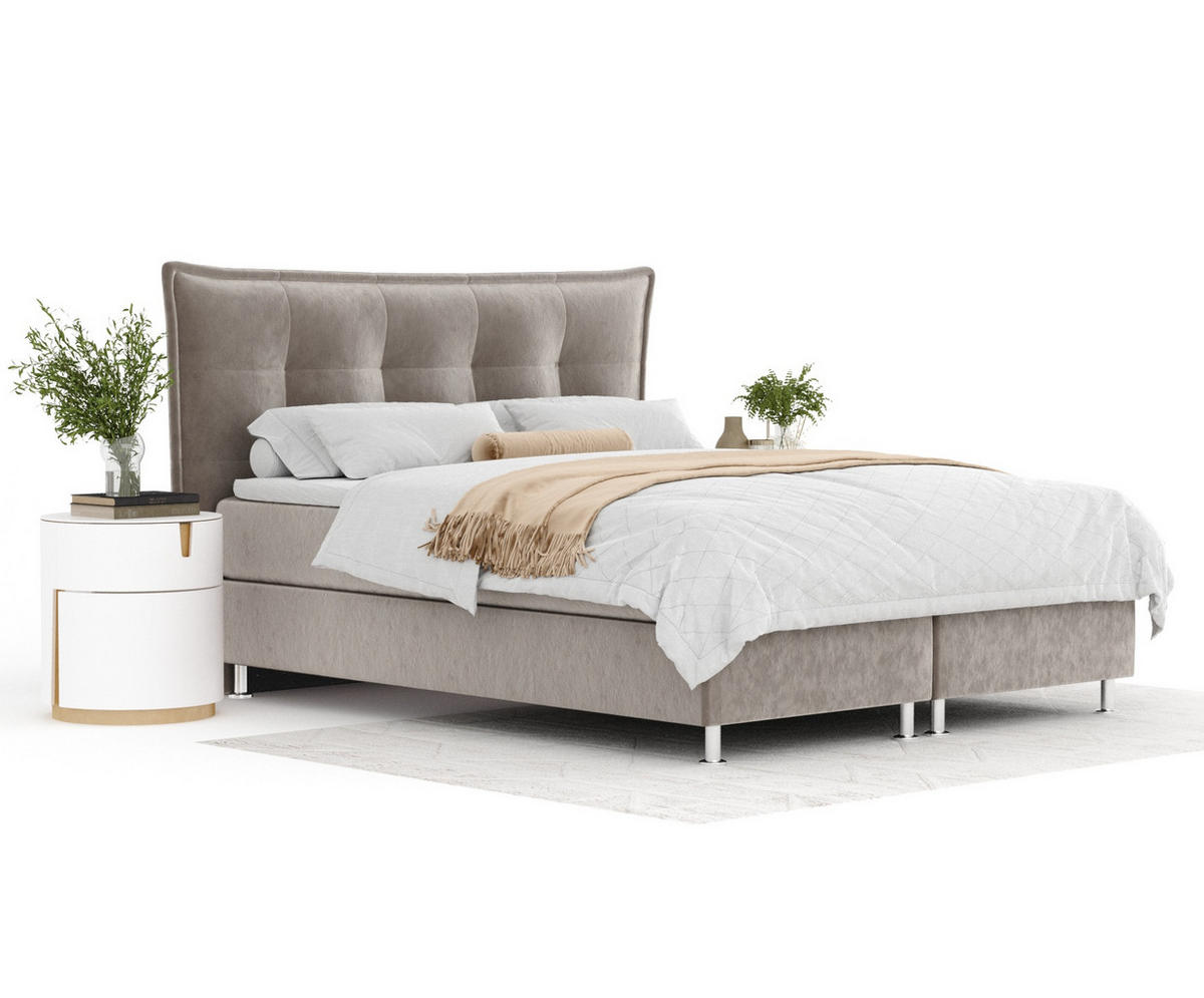 BOXSPRINGBETT Minori Taupe 160/200 cm mit Latex-Topper - Taupe/Silberfarben, Holz/Holzwerkstoff (160/200cm) - Maison de Reve