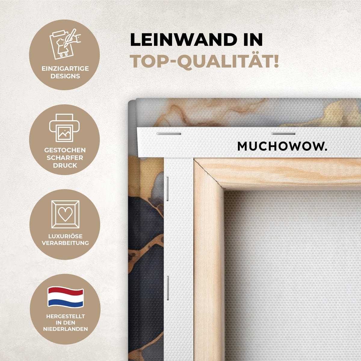 LEINWANDBILD Marmor - Schwarz - Gold - Weiß Wandbilder 80x60 cm - Dunkelgrau, Textil (80/60cm) - MuchoWow