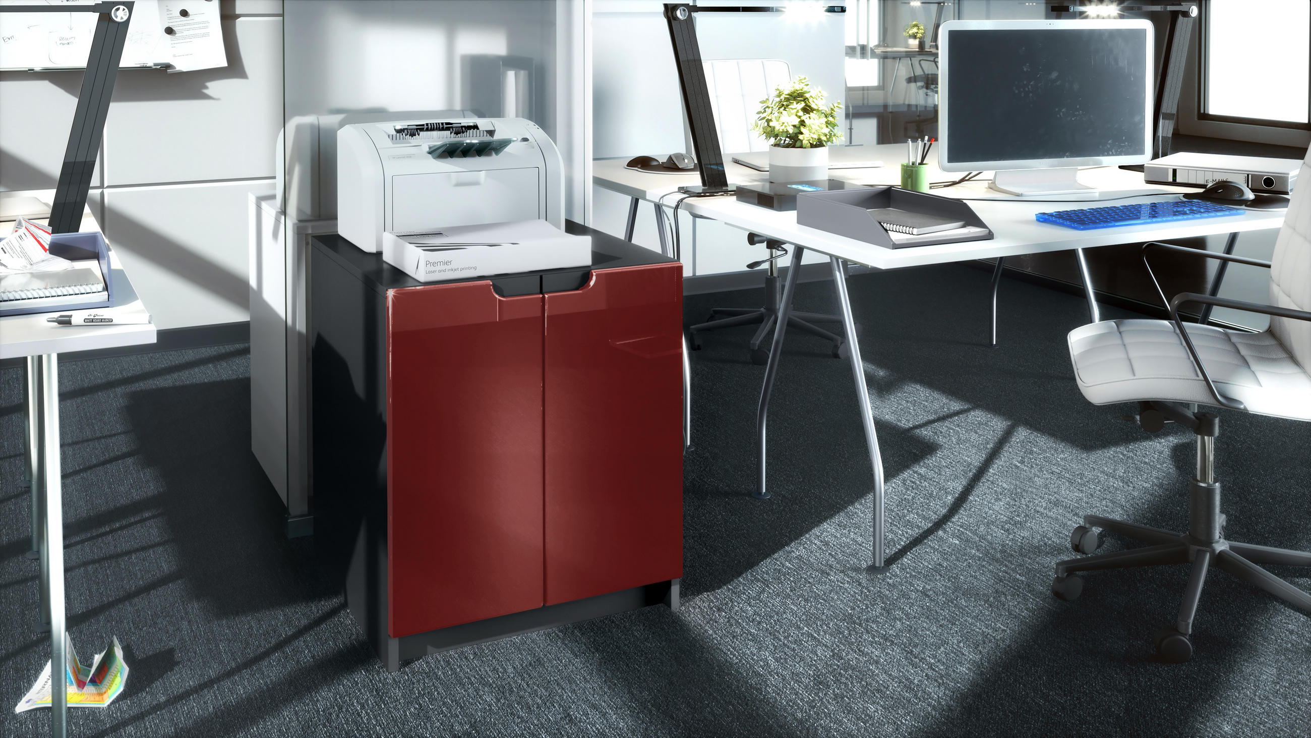 KOMMODE Logan Fronten in Bordeaux Hochglanz - Bordeaux, Holzwerkstoff (51/60.5/54cm) - Vladon
