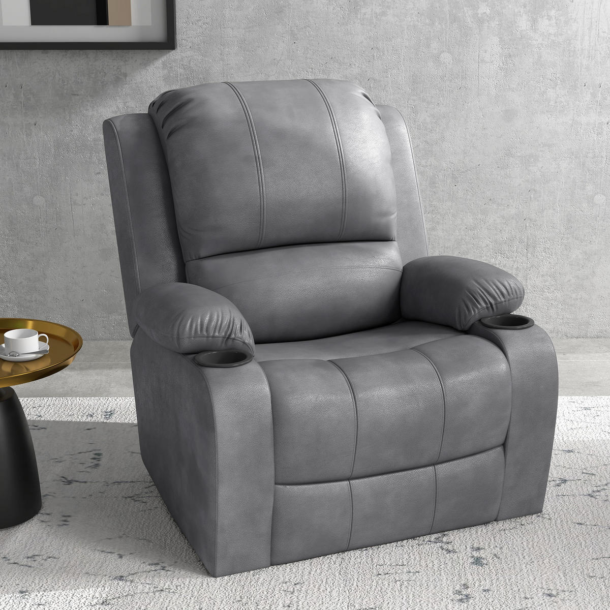RELAXSESSEL Fernsehsessel mit Liegefunktion, Ruhesessel mit Wippfunktion, Grau - Grau, Textil (95/102/87cm) - HOMCOM