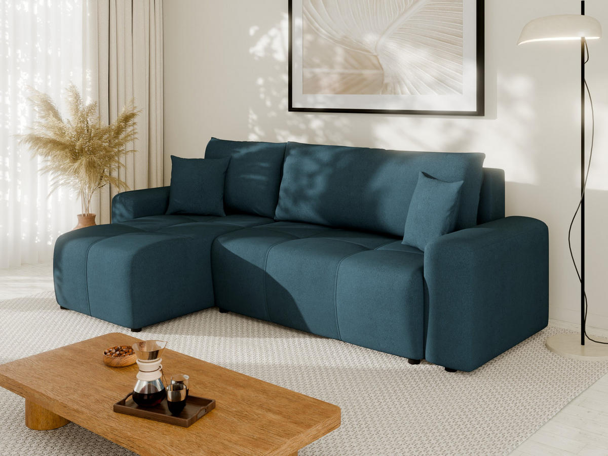 ECKSOFA Nolani mit Schlaffunktion & Bettkasten – Modern & Bequem - Türkis, Kunststoff (248/145cm) - Panda Möbel