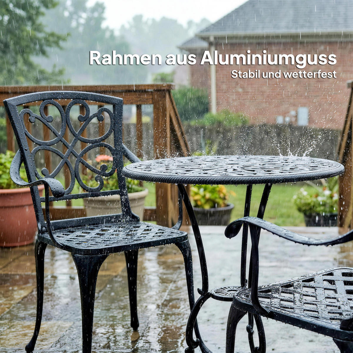 BISTRO-SET 3er Set Gussaluminium Schwarz - Schwarz, Metall - Outsunny