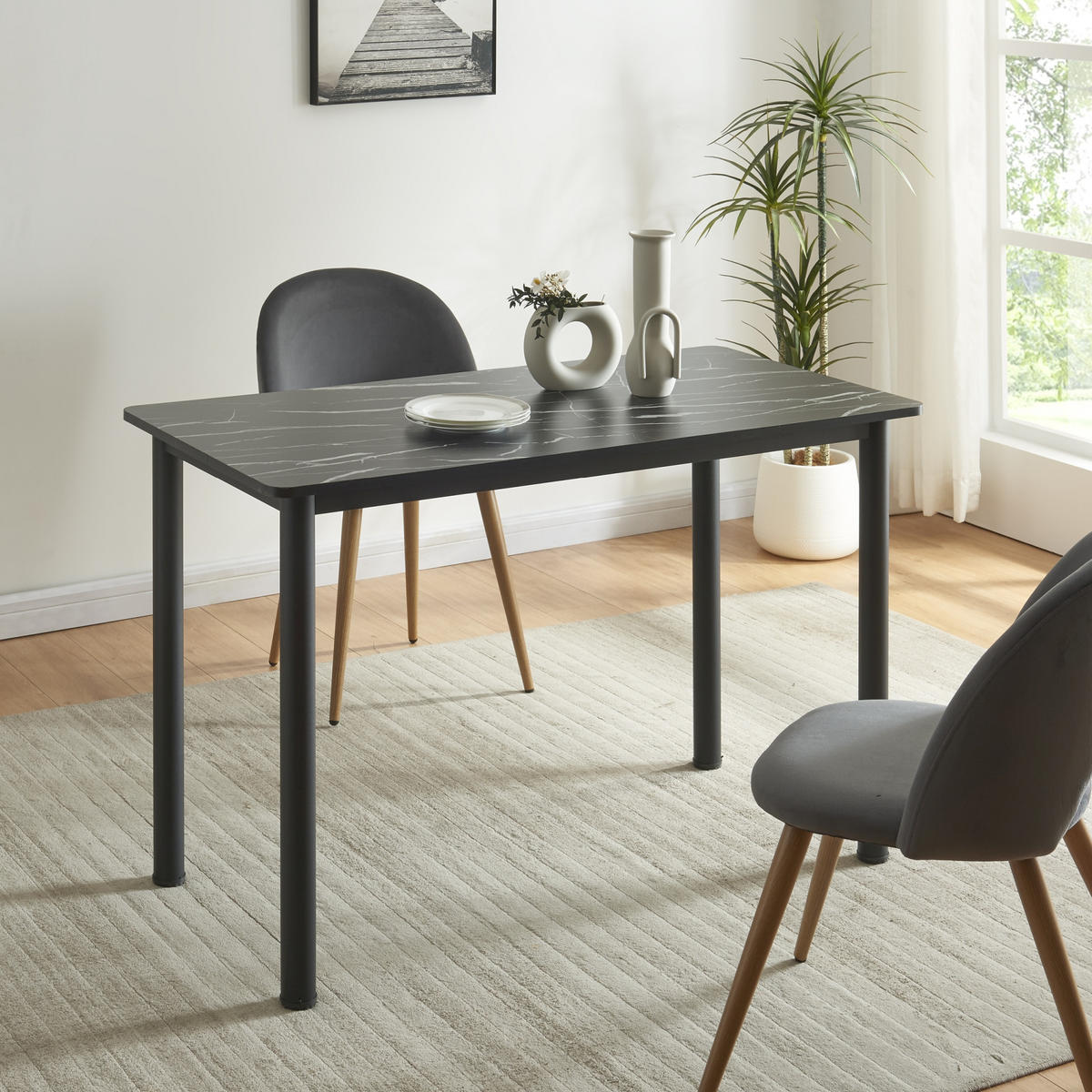 ESSTISCH Tammela - Schwarz, Holzwerkstoff/Metall (120/60/75cm) - [en.casa]