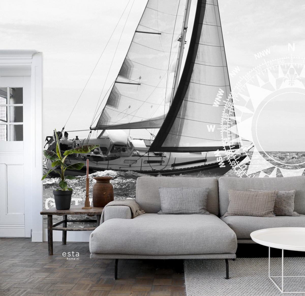 FOTOTAPETE Segelboot 372 x 270 cm - Grau, Papier (372/270cm) - ESTAhome