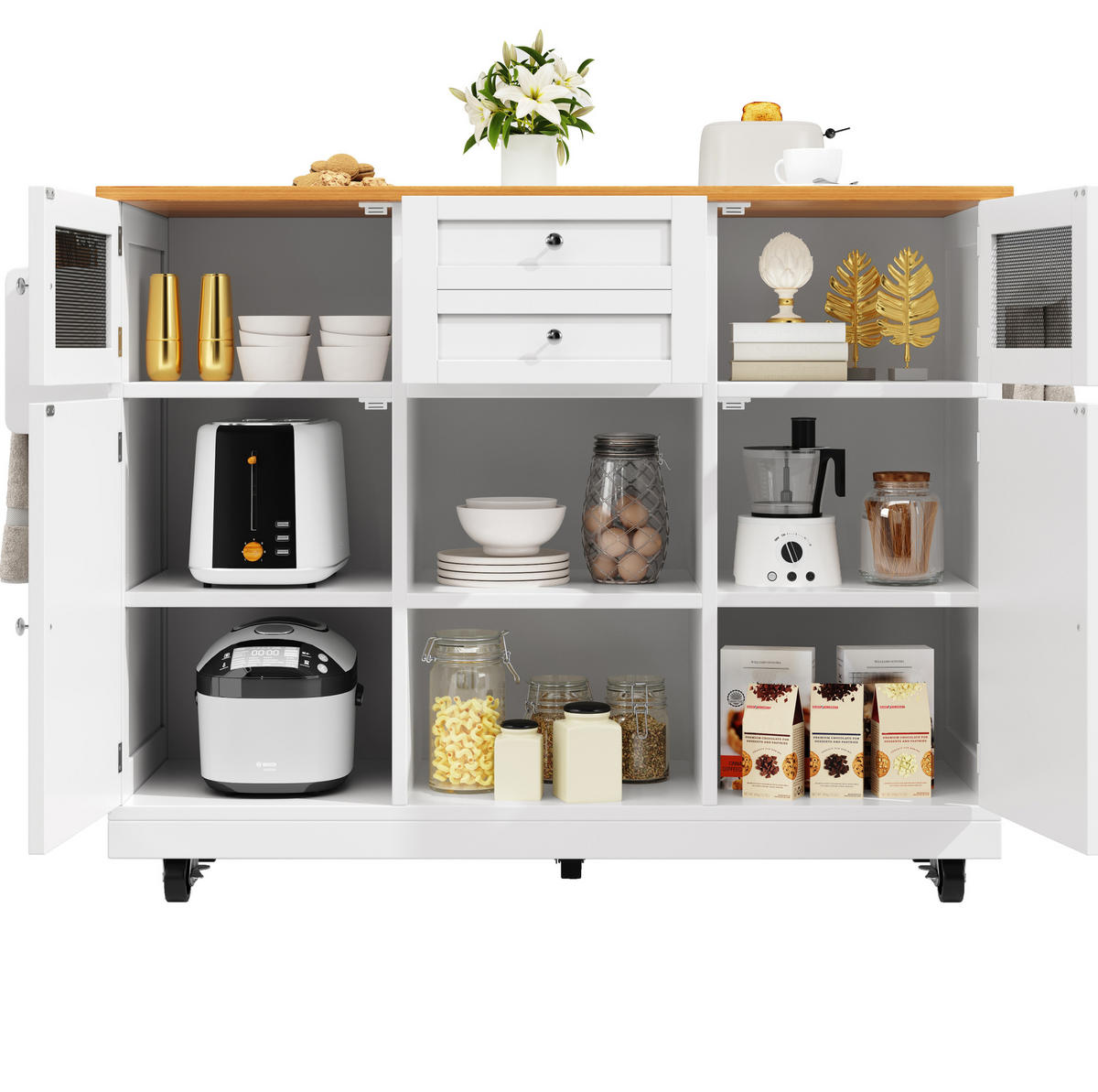 KÜCHENINSEL mit klappbarer Arbeitsplatte 140 cm Weiß MDF - Weiß, Holz (40/93.5/140cm) - Beauniv