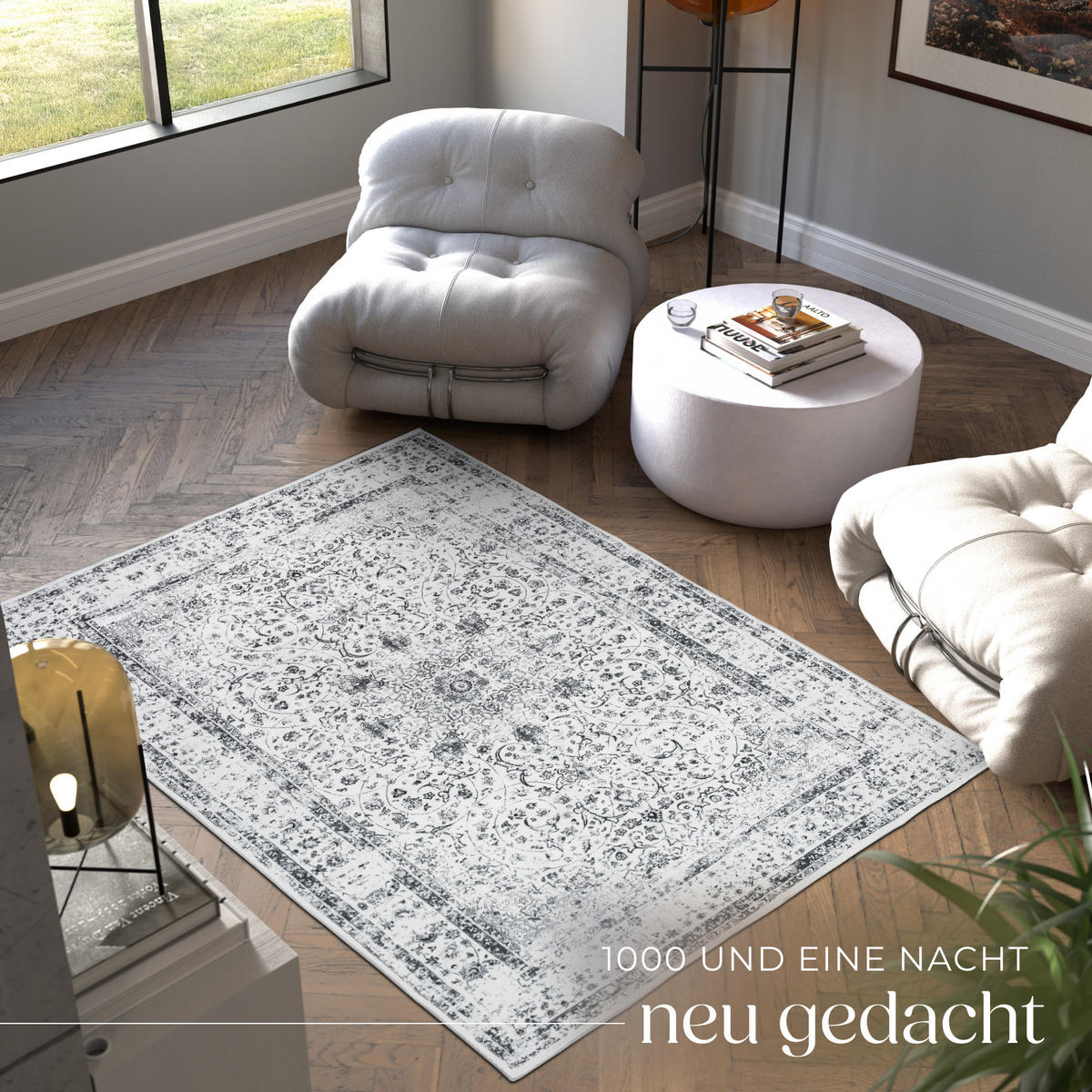 TEPPICH Vintage Design Aliya,rutschfeste Unterseite,grau - Grau, Kunststoff (160/230cm) - tectake