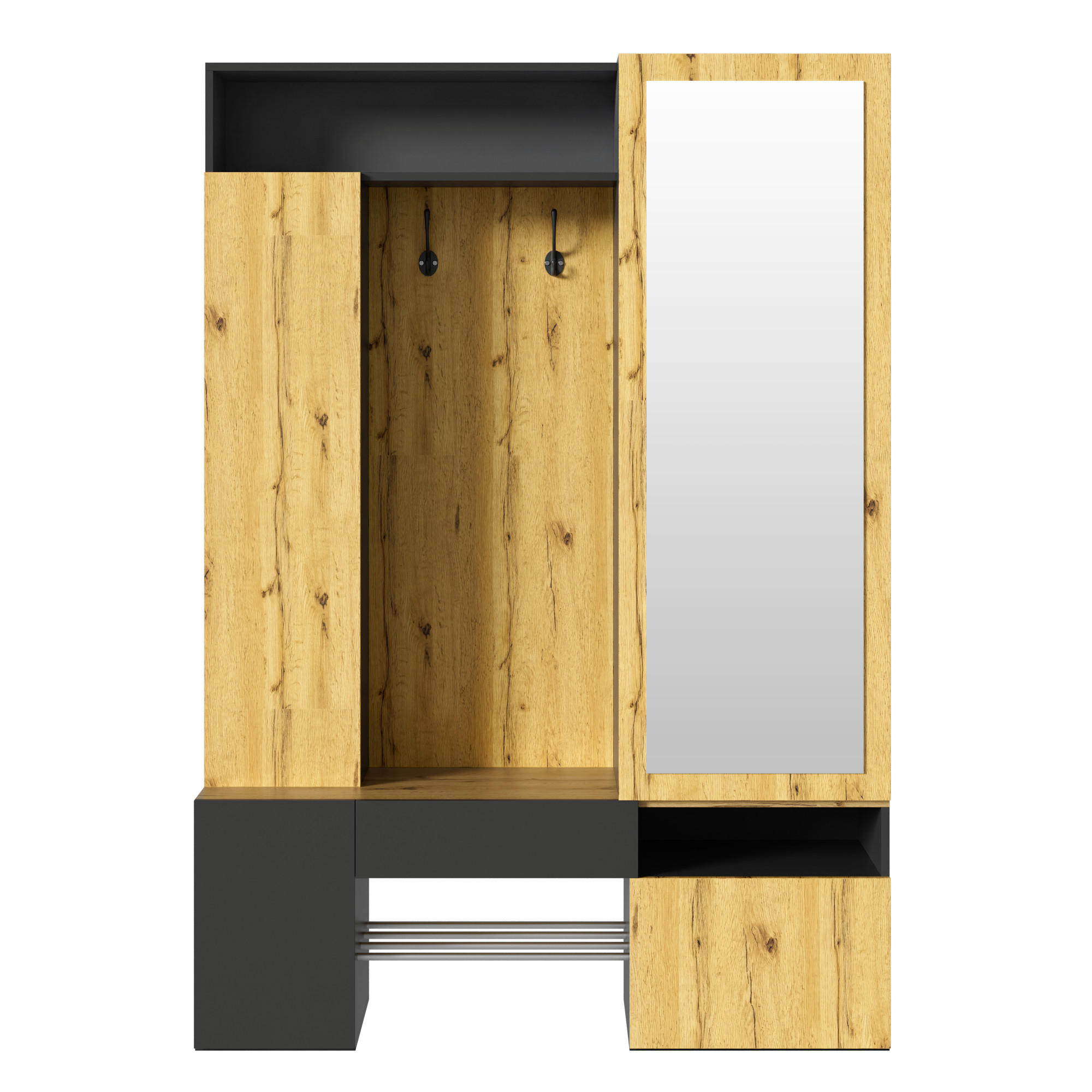 Flieks Garderobe Schwarz, Natur 127x180.5x35 cm
