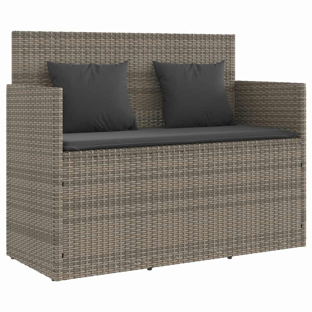 GARTENBANK Mit Kissen Grau Poly Rattan - Grau, Kunststoff (50/90.5/120cm) - vidaXL