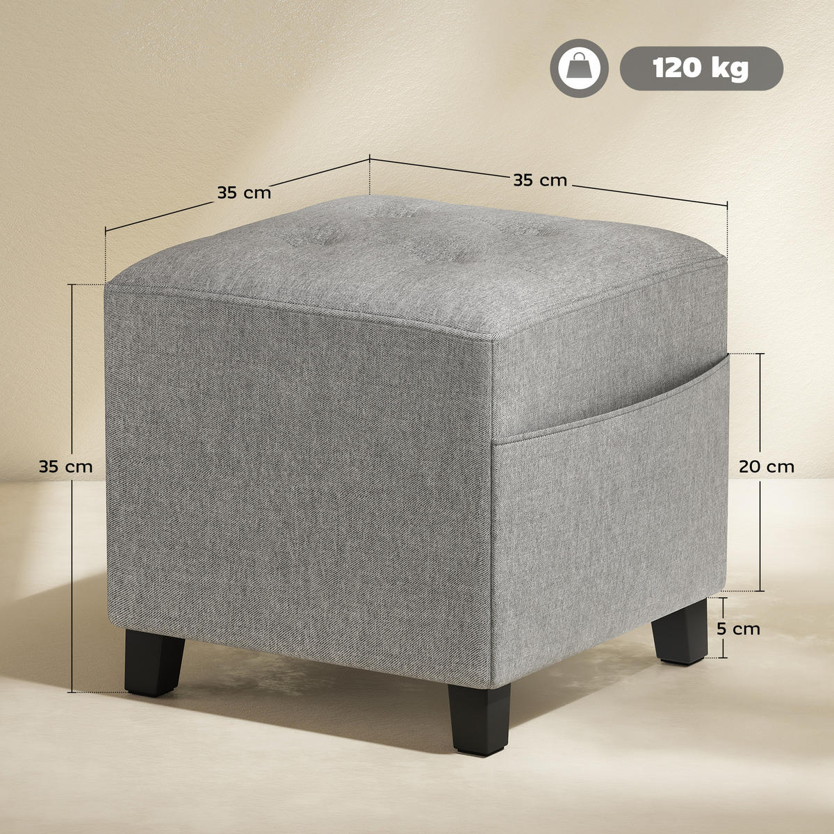 HOCKER Polyester Hellgrau - Hellgrau, Textil (35/35/35cm) - HOMCOM