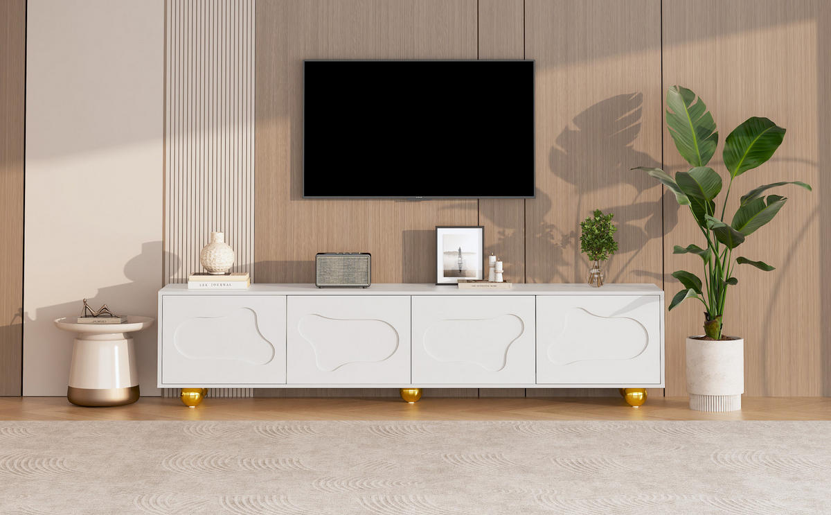 TV-SCHRANK aus Spanplatte 180x40x45 cm Weiß mit 4 Türen, 2 Schränken und Wolkenform - Weiß, Holzwerkstoff (180/45/40cm) - Modfu