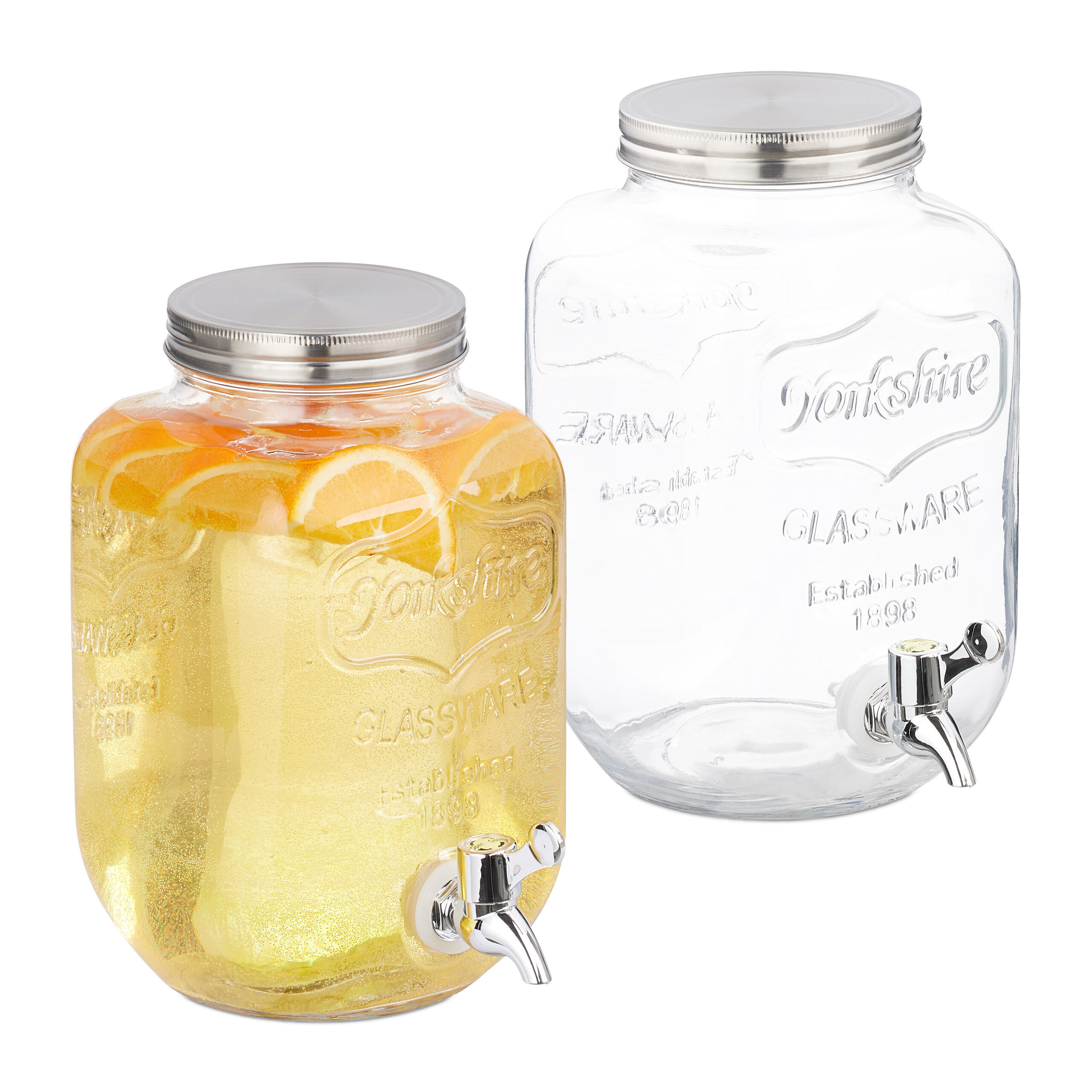 2XDÁVKOVAČ nápojov - priehľadné, kov/plast (4L) - Relaxdays