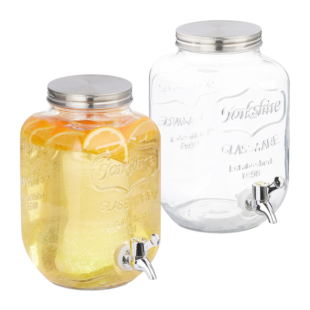 2XDÁVKOVAČ nápojov - priehľadné, kov/plast (4L) - Relaxdays