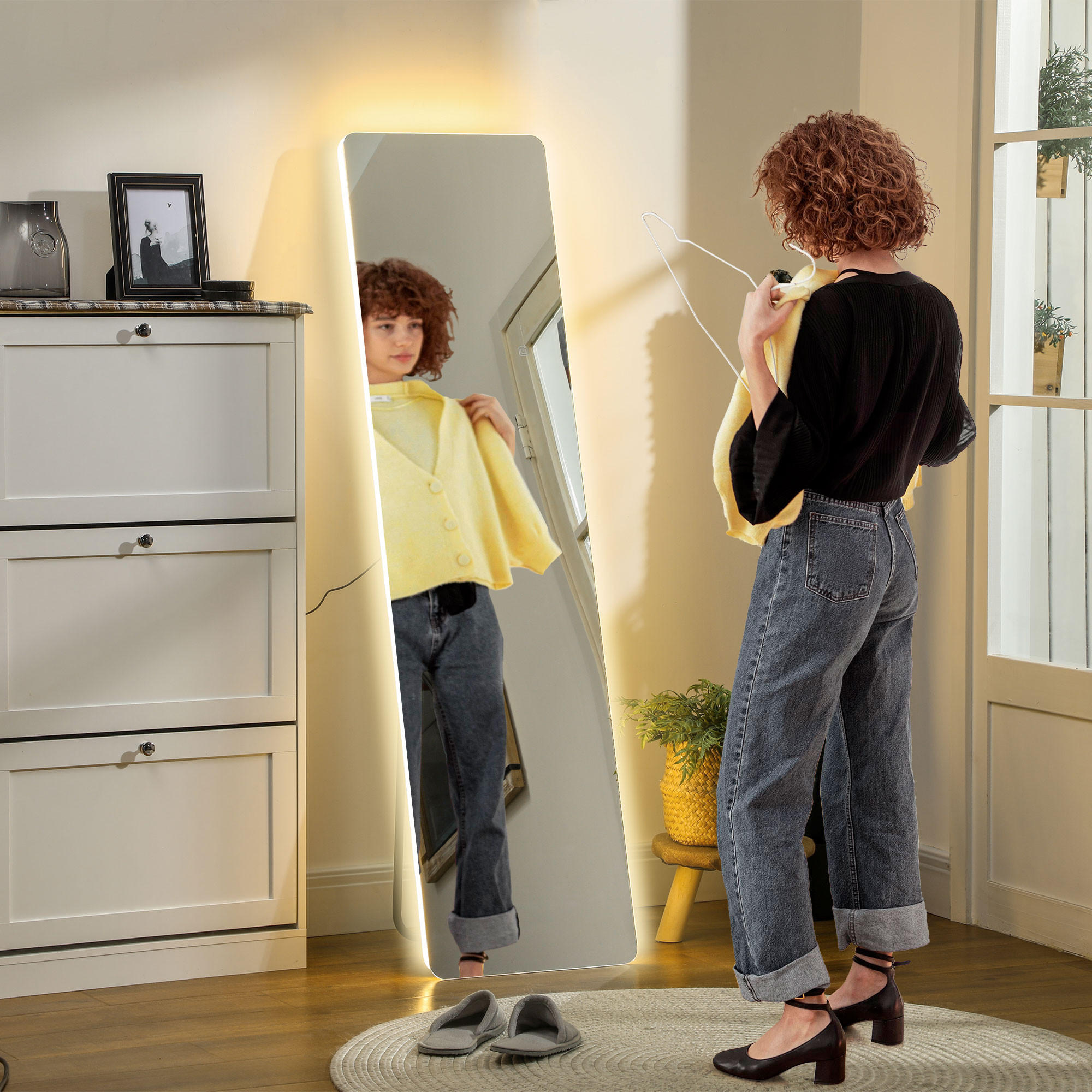 GANZKÖRPERSPIEGEL, 150 x 40 cm Standspiegel mit LED-Beleuchtung, Transparent - Transparent, Metall (40/150/3cm) - HOMCOM