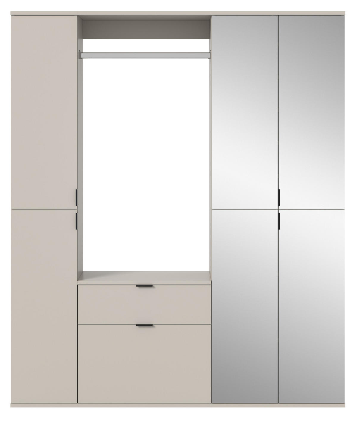 GARDEROBEN-SET Kaschmir 152 x 193 cm, Garderobenschrank mit Spiegel - Kaschmir/Schwarz, Glas/Holzwerkstoff (152/193/34cm) - Inn.Furn