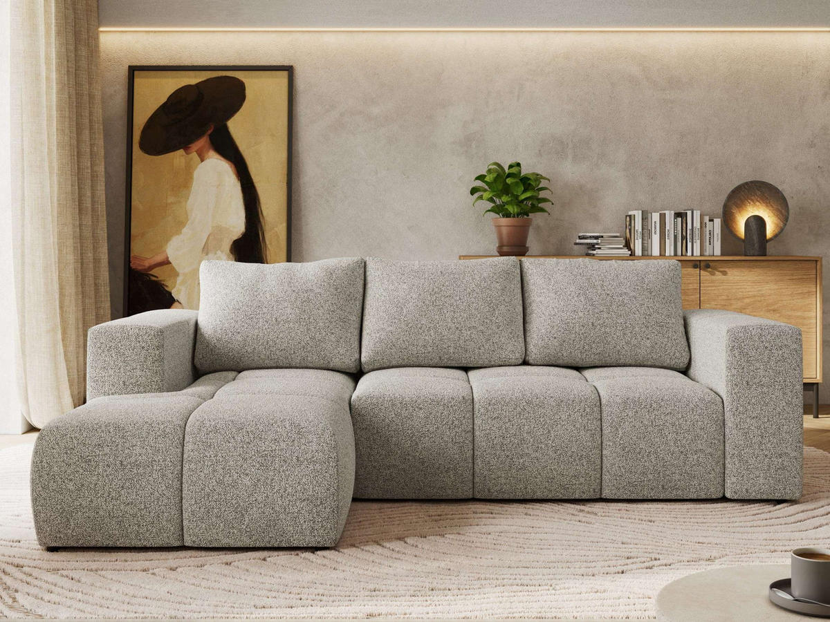 ROHOVÁ SEDAČKA MONIVA L - Světle šedá Strukturovaná látka - Levá Strana - černá/světle šedá, textil/plast (164/266cm) - MKS