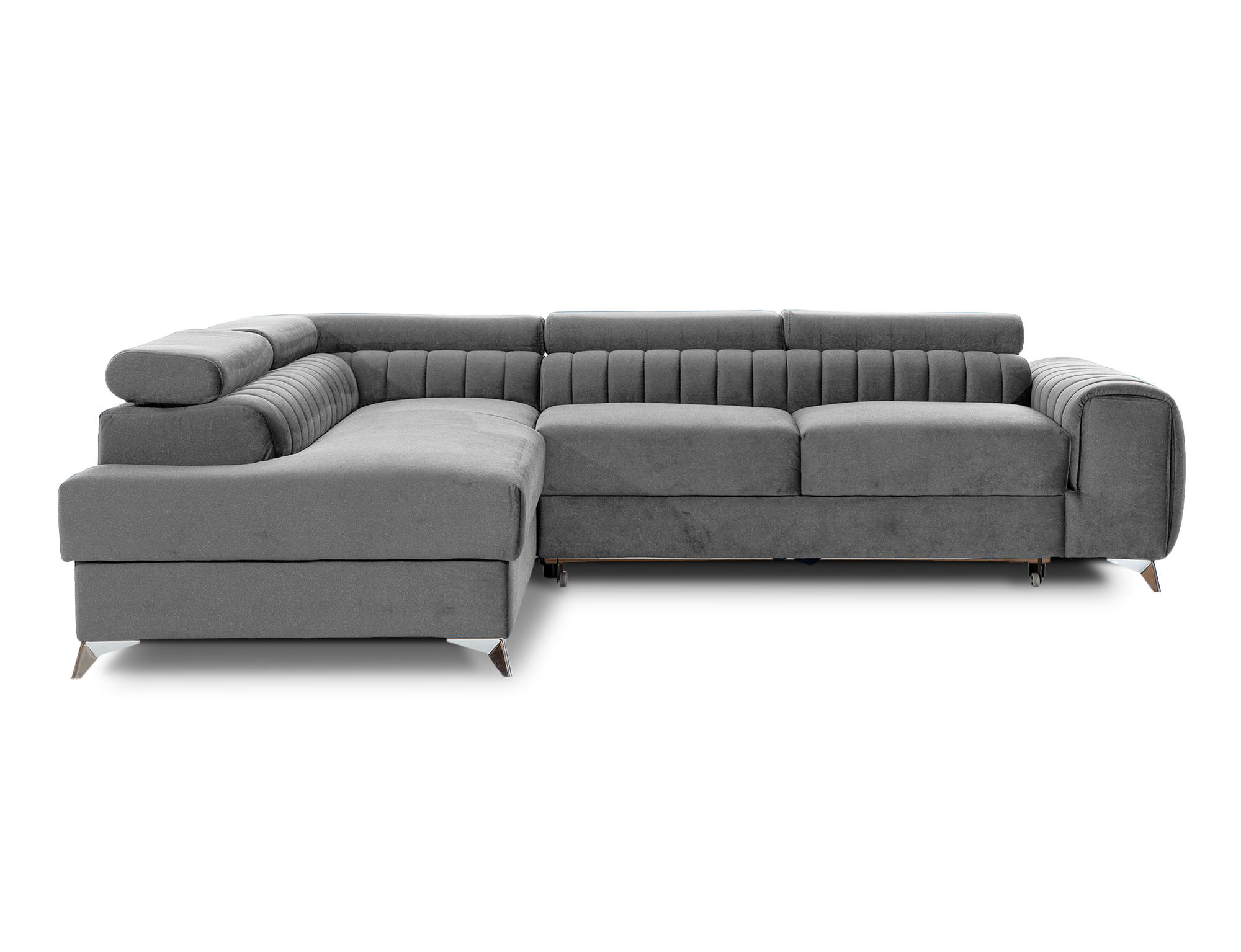ECKSOFA Laurence mit Schlaffunktion & Bettkasten – 278 x 205 cm, verstellbare Kopfstützen - Grau, Kunststoff (278/205cm) - Wohnideebilder