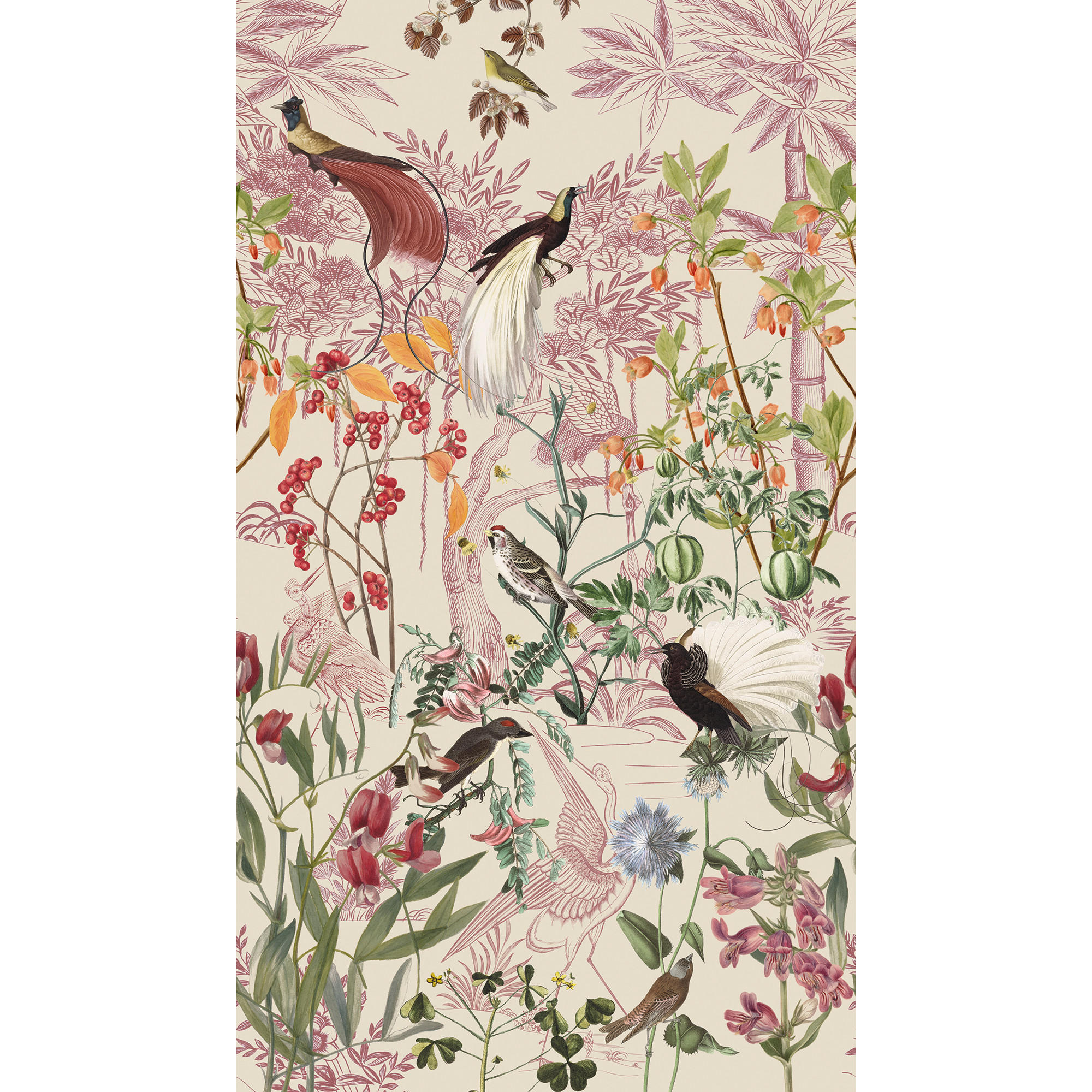 FOTOTAPETE Paradiesvögel 280x159cm - Pink/Altrosa, Papier/Kunststoff (159/1cm) - Sublime