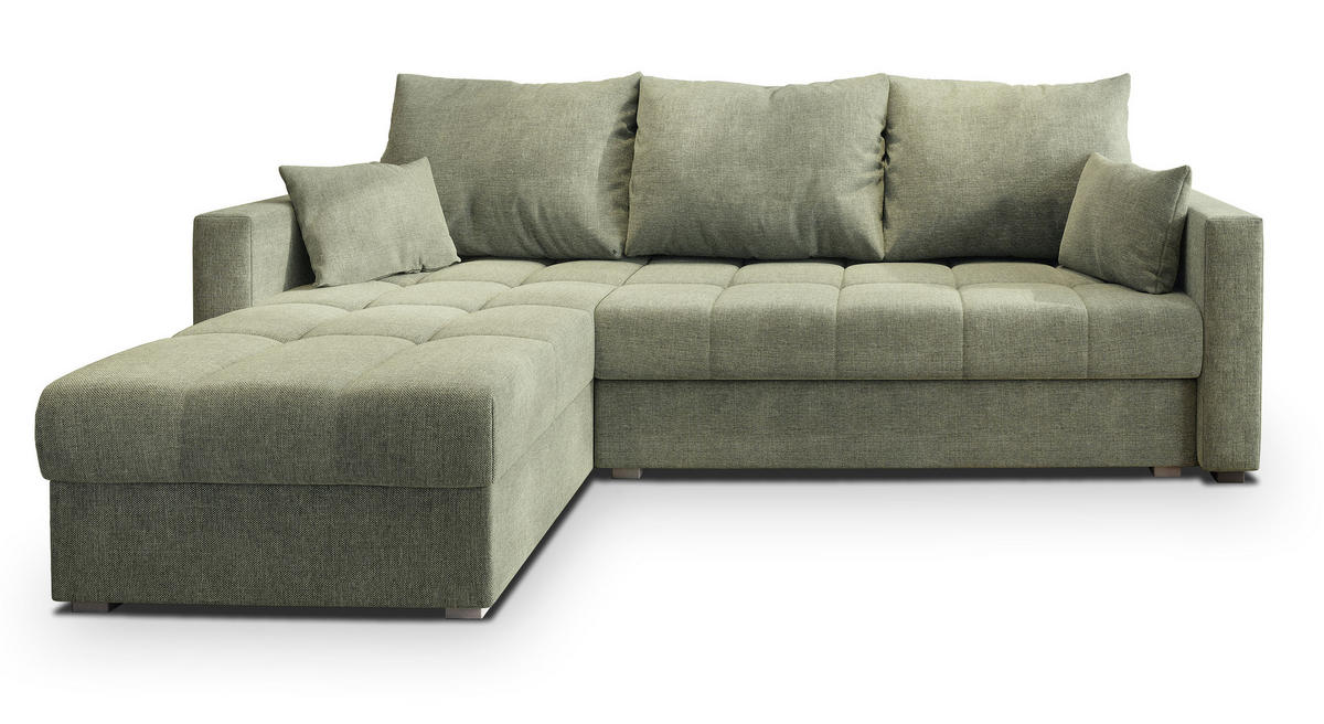 ROHOVÁ SEDAČKA NIDA zelená barva - šedá/zelená barva, dřevo/textil (220/143cm) - MASSENO