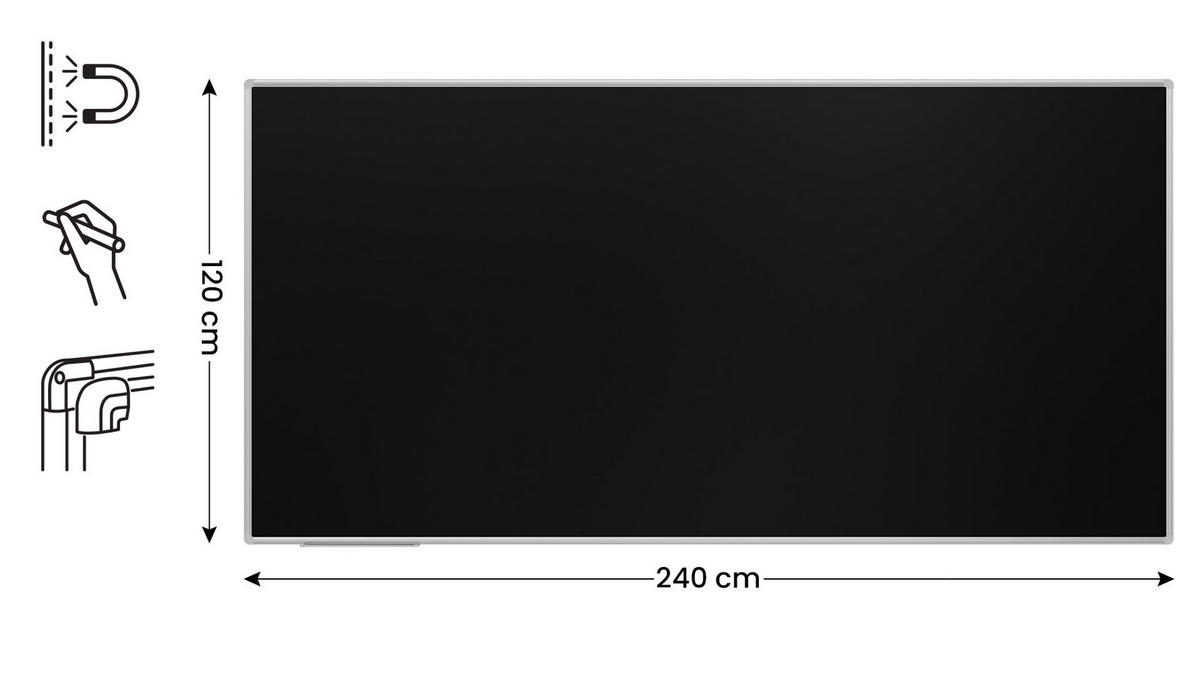 SCHWARZE magnetische Kreidetafel mit Alurahmen EXPO 240x120cm - Schwarz, Metall (240/120/1.6cm) - ALLboards