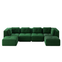 ECKSOFA 386/177/69 cm modular grün aus Cord ohne Aufbau und rutschfest - Grün, Textil (177/386cm) - OKWISH