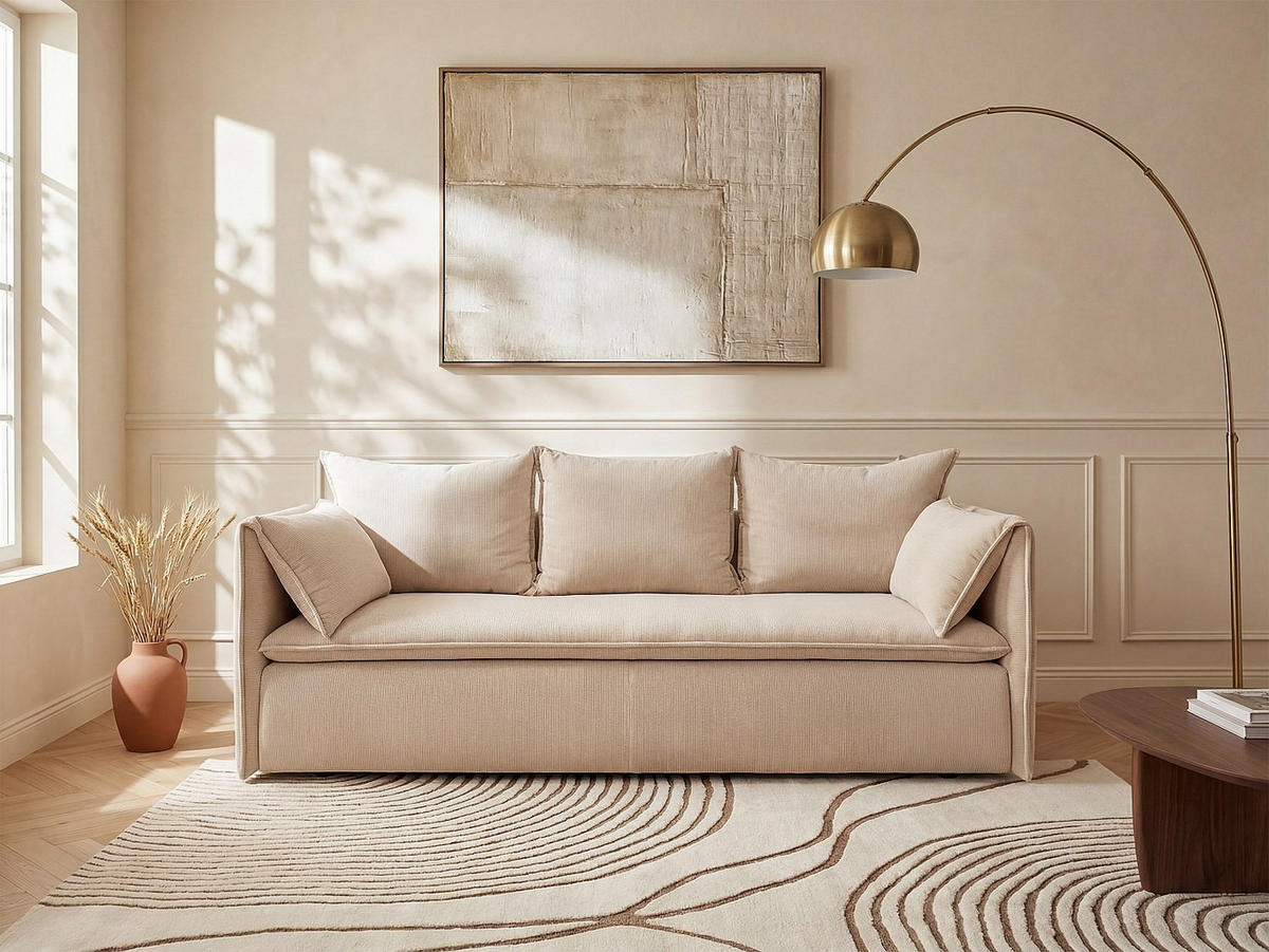 SCHLAFSOFA - 3 Personen - Samt, Stoff - Beige - - Beige, Textil (218/89/105cm) - Vente-Unique
