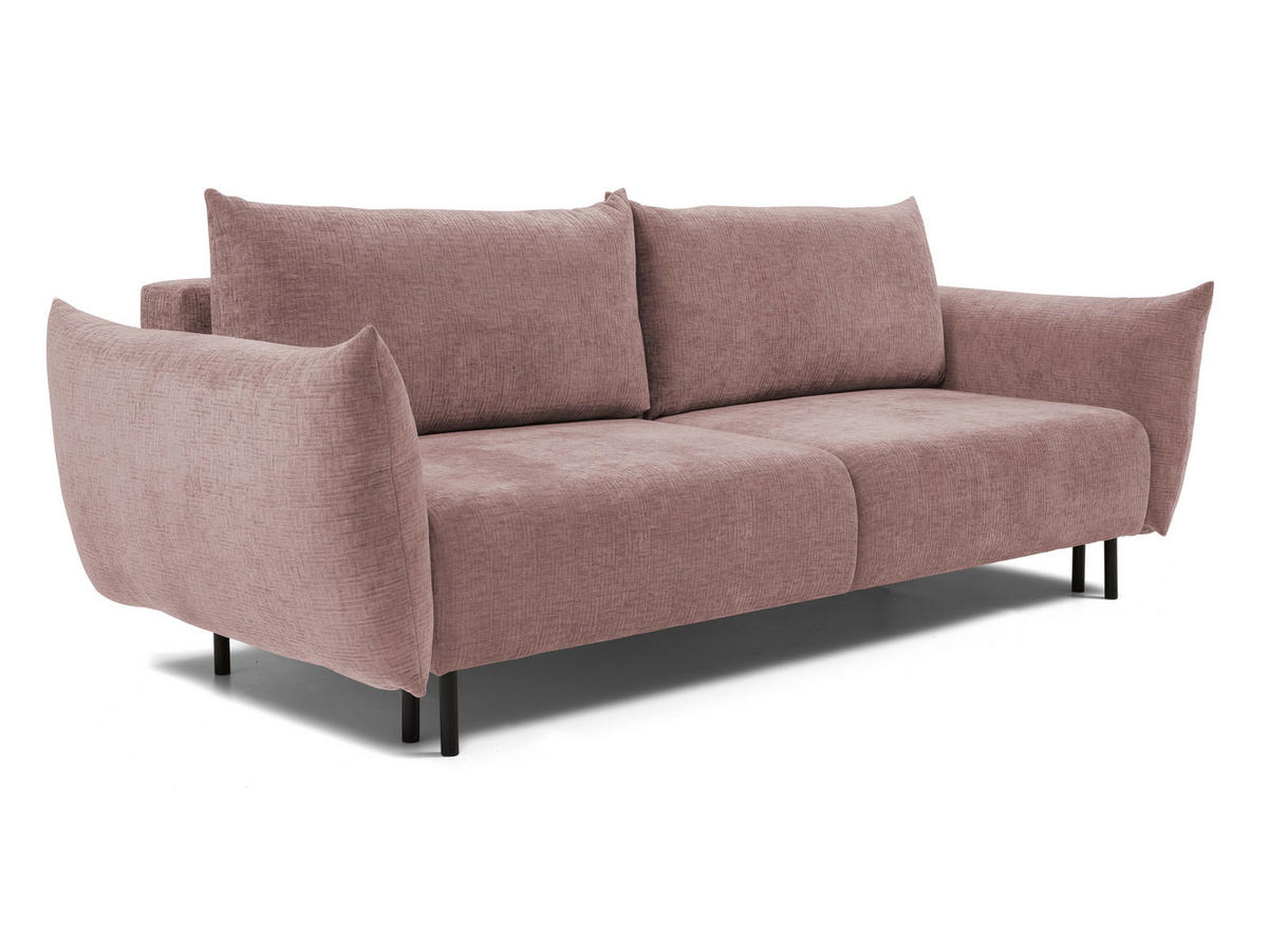 SOFA ADEL - Schlaffunktion Und Bettkasten, Wellenfederung, PUR-Schaum, Schwarze Metallfüße lose Rückenkissen, freistehend, 240x108x75 cm Pink - Pink, Holz/Textil (240/75/108cm) - DomoHome