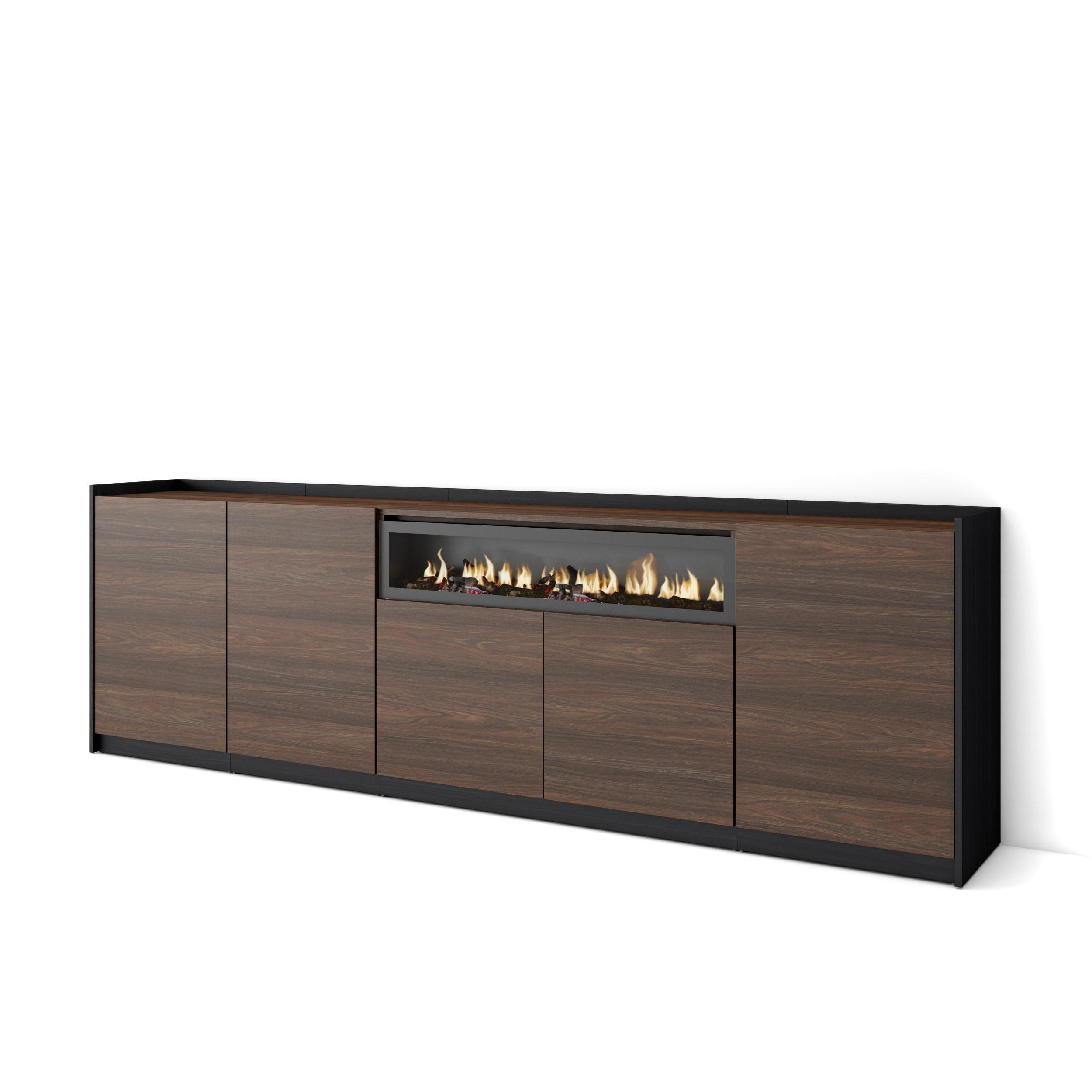 SIDEBOARD, Dunkler Eiche und Schwarz, Elektrokamin, 260/37/80cm - Dunkelbraun, Holzwerkstoff (260/80/37cm) - Skraut Home