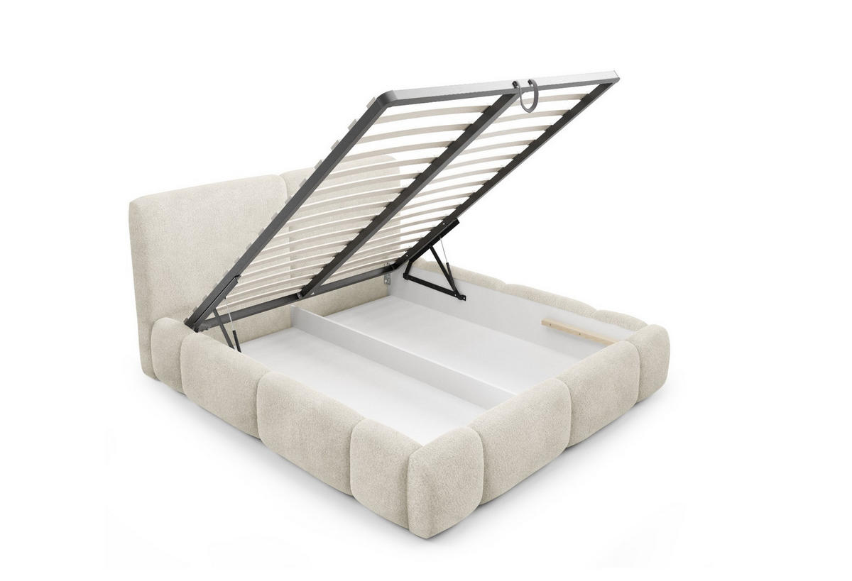 POLSTERBETT Mit Bettkasten, Bouclé-Stoff Coral, Beige, 120x200 cm, ABIK - Beige, Holz (120/200cm) - Kaiser Möbel