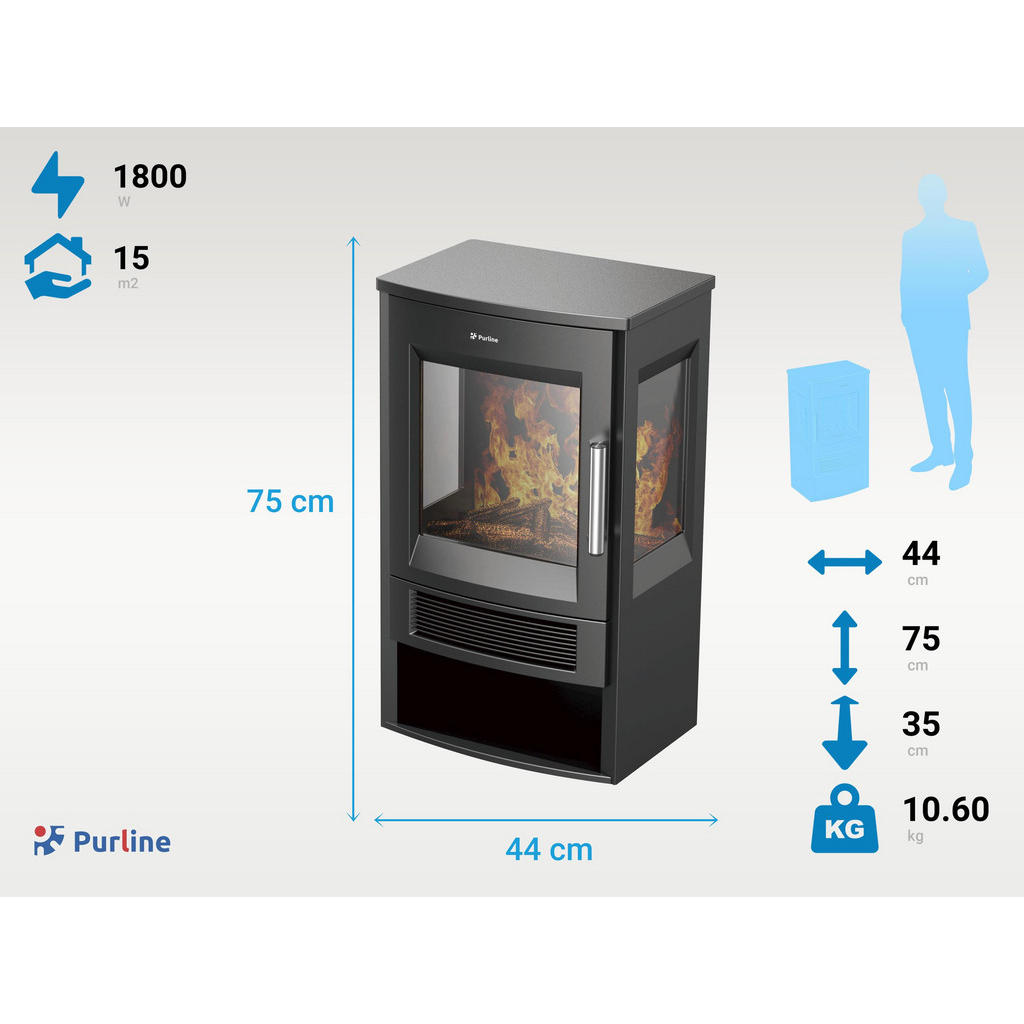 Thumbnail - Purline Elektrokamin, Schwarz, Glas, Quadratisch, eckig, 44x75x35 cm, Freizeit, Heizen & Kühlen, Elektrokamine