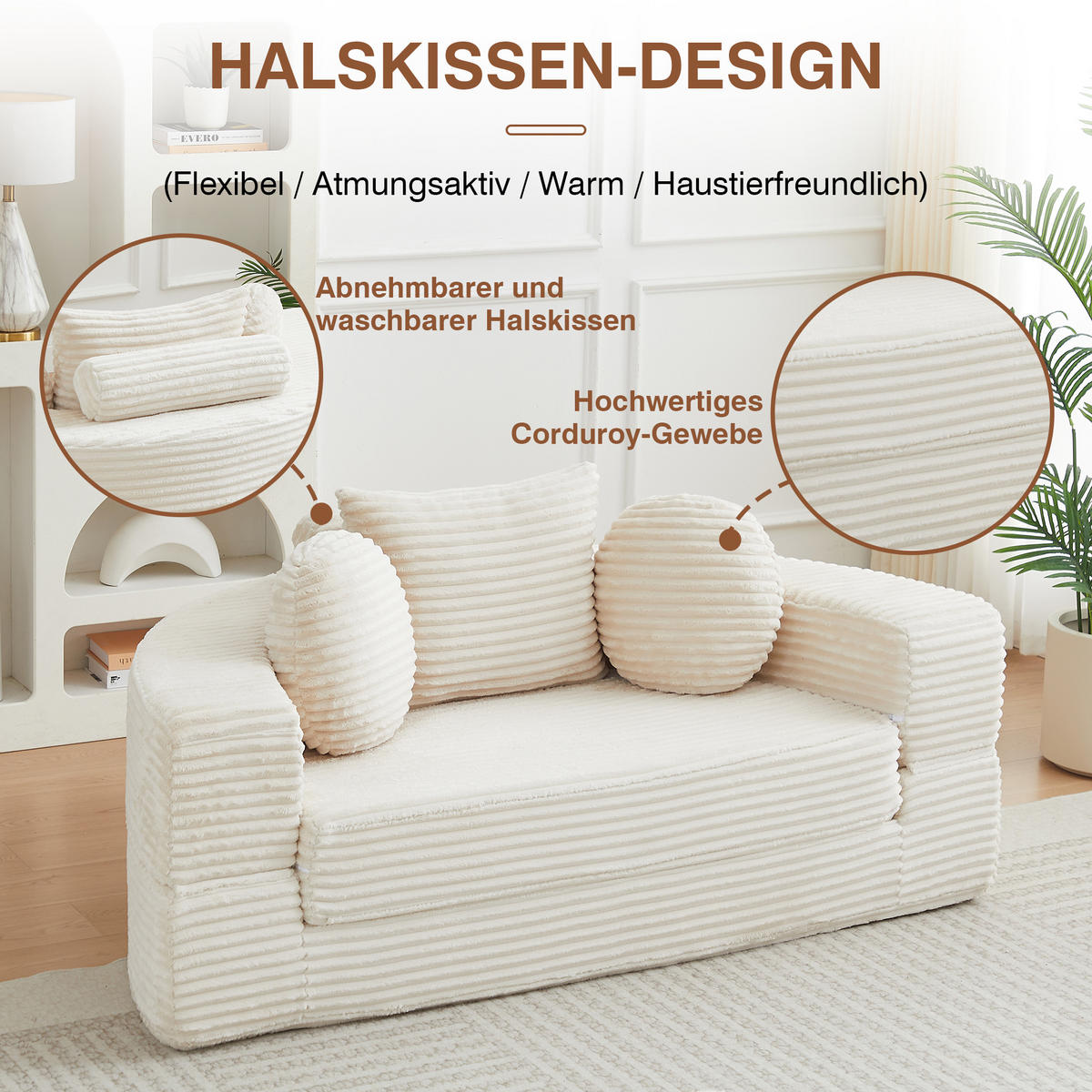 SCHLAFSOFA 4-in-1 halbrund/rund mit 3 Kissen, DE-42726, Beige - Beige, Textil (180/84/92cm) - ComfortXL