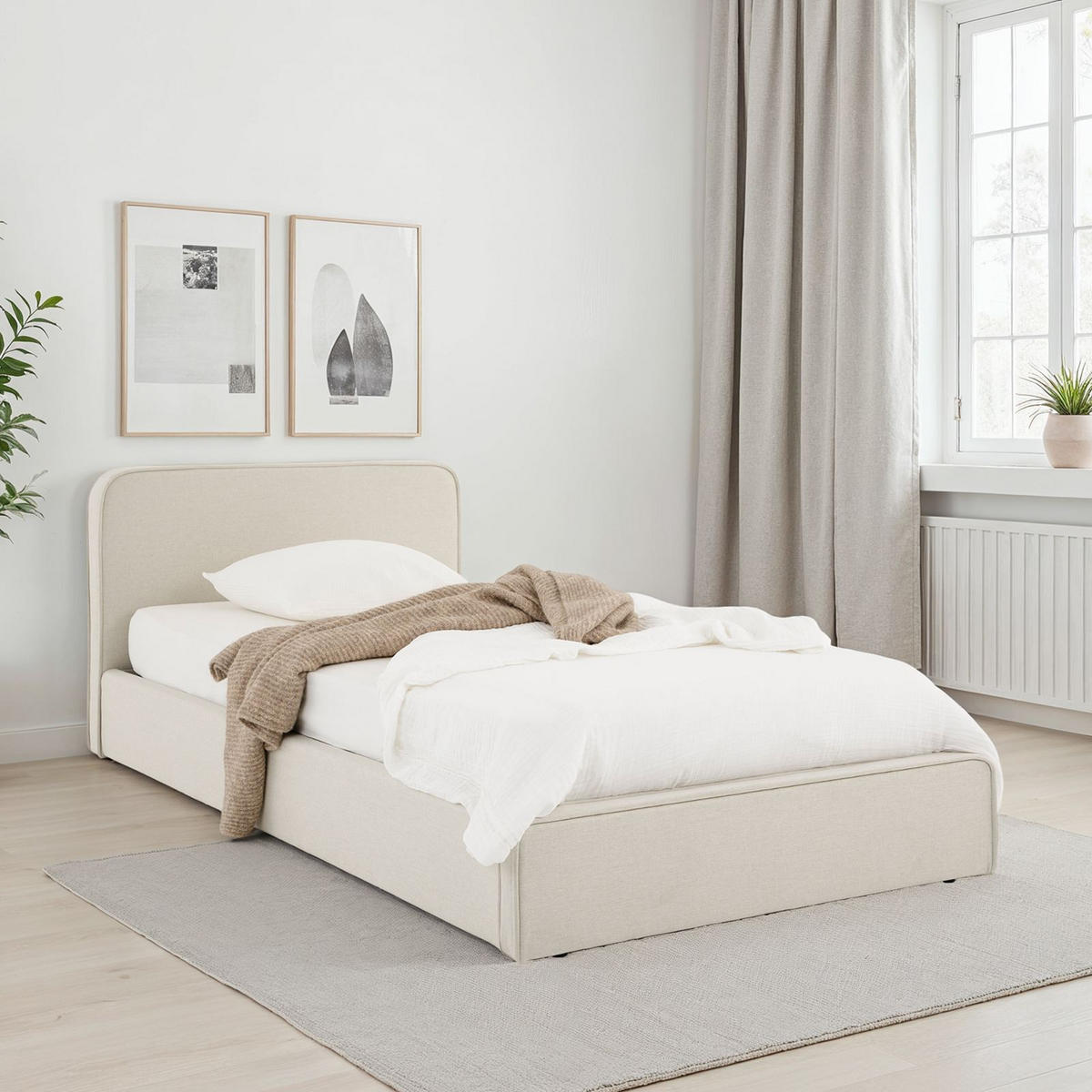 POLSTERBETT MARINI 90x200 cm cremeweiß - Creme, Textil (90/200cm) - IDIMEX