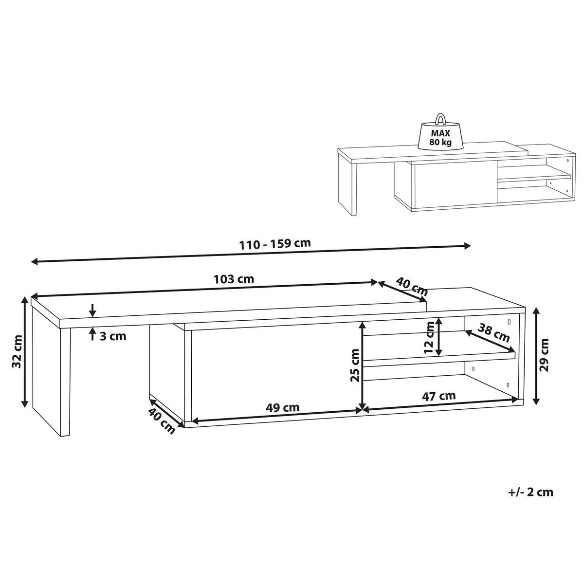 TV-MÖBEL Weiß, Dunkelbraun YONKERS 40/110-159/32 cm - Weiß, Holzwerkstoff (110/32/40cm) - Beliani