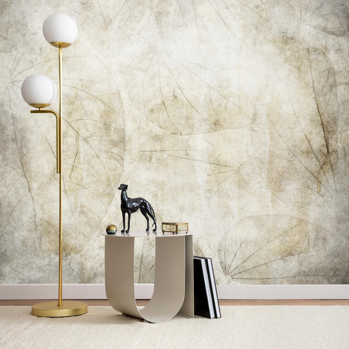 FOTOTAPETE für Badezimmer Blätter Beton Abstraktion Retro 450x315 - Beige/Grau, Papier (450/315cm) - Muralo