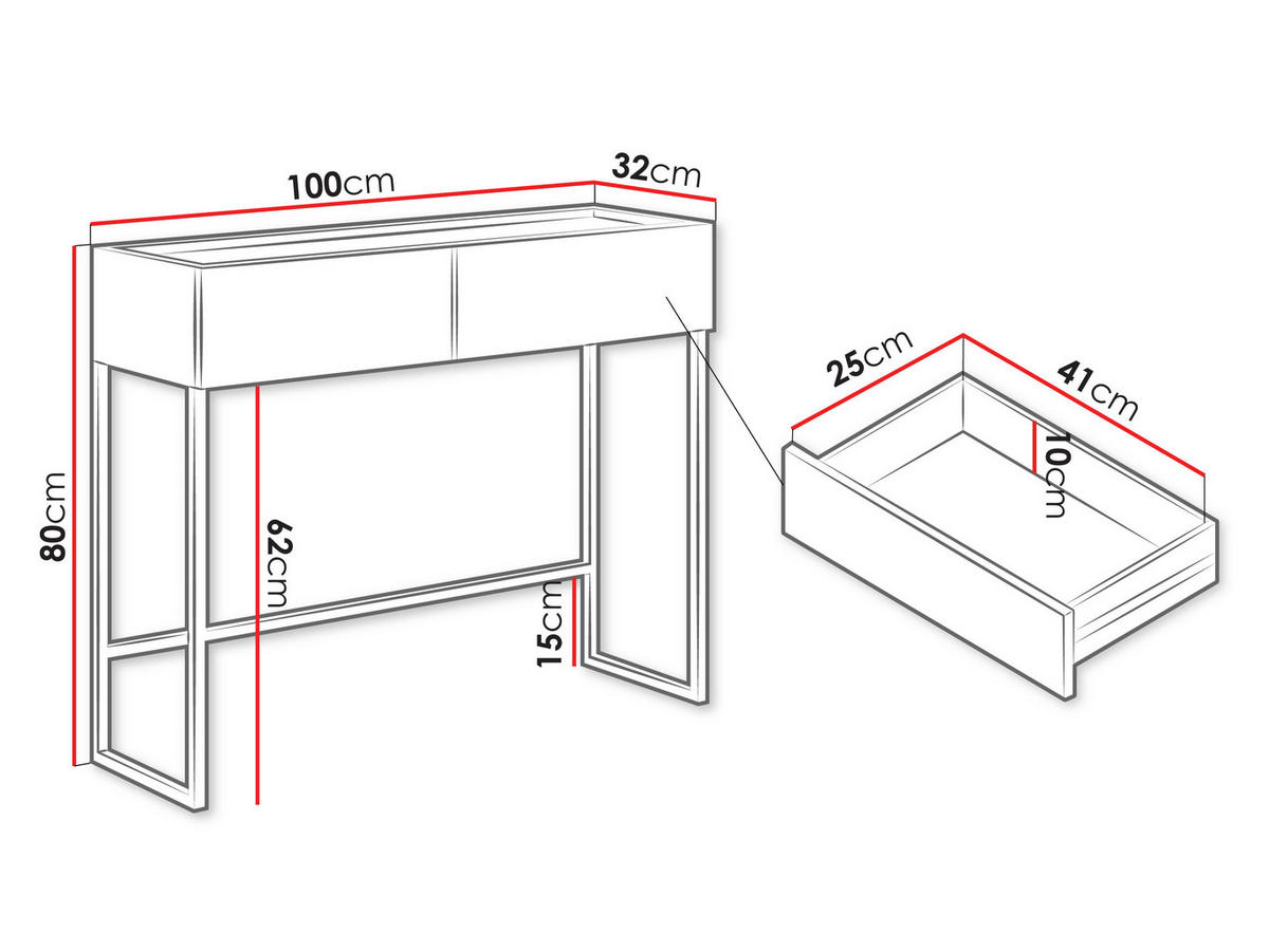 KONSOLENTISCH Como 2SZ - Schwarz/Eiche Artisan, Holzwerkstoff/Metall (32/100/80cm) - MIRJAN24