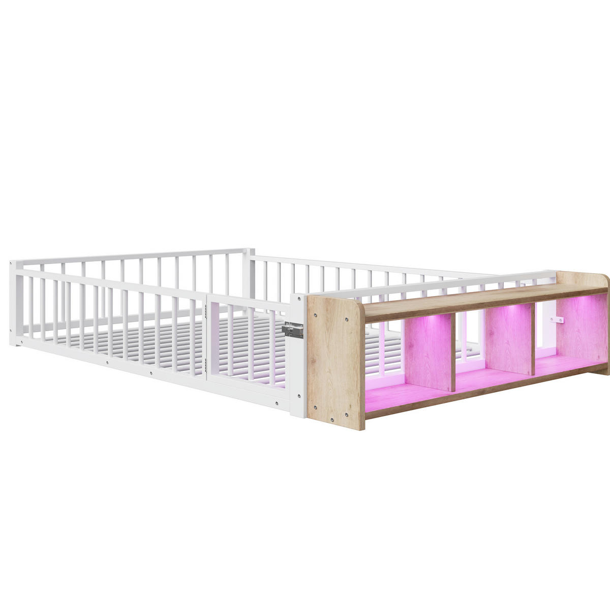 KINDERBETT 140/200 cm aus Metall/MDF mit Schutzgeländer und LED-Beleuchtung Weiß - Weiß, Holzwerkstoff (140/200cm) - Modenvie