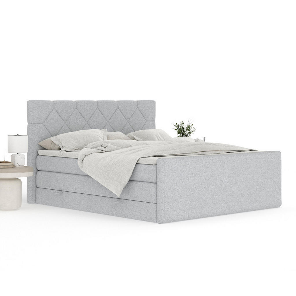 Thumbnail - Maison de Reve Boxspringbett, Hellgrau, Textil, Buche, Kiefer, H3 + H4, 7-Zonen, Höhe ca. 40 cm, 180x200 cm, Handmade in...