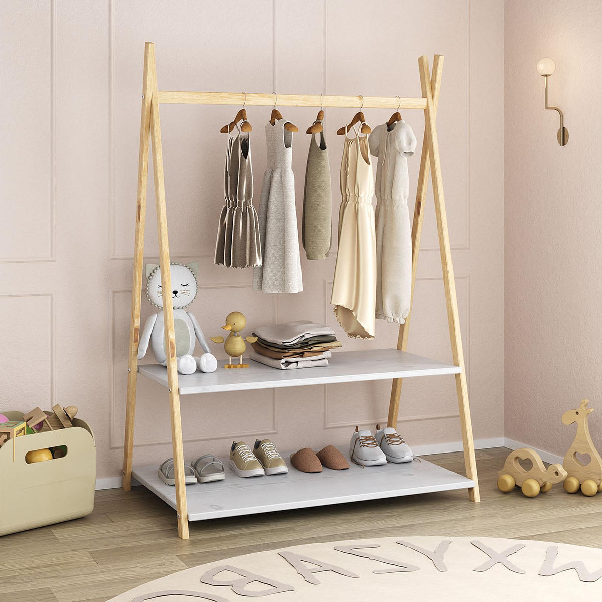 KINDERGARDEROBE DANILO NATUR/WEISS - Naturfarben/Weiß, Holz (82/115/50cm) - IDIMEX