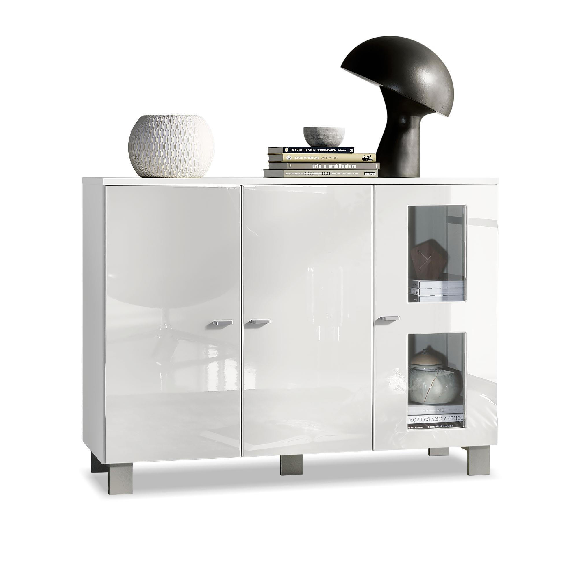 Vladon Sideboard Weiß Hochglanz 107x81x35 cm