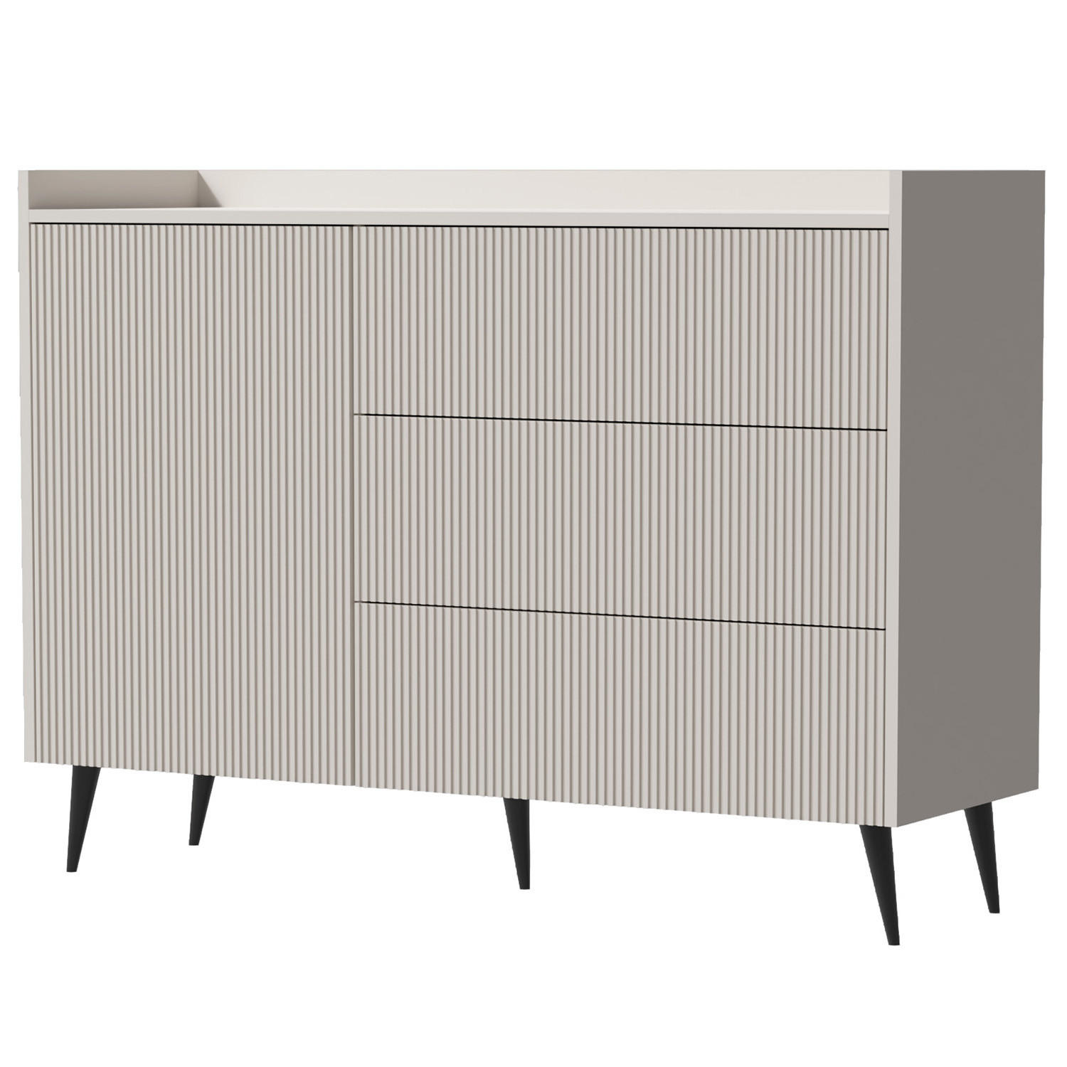 KOMMODE Amfali mit 1 Tür und 3 Schubladen, Push-to-open, Metallbeine, 126 cm, Kaschmir - Kaschmir/Schwarz, Holzwerkstoff/Metall (126/92/41cm) - Beautysofa