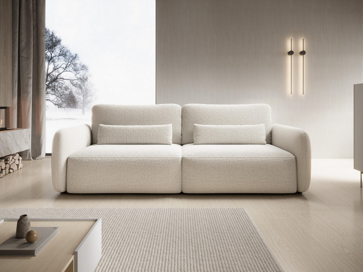 SCHLAFSOFA 240 cm Lumina, Chenille, Bettkasten, Creme - Creme, Holz (238/87/103cm) - Emporius