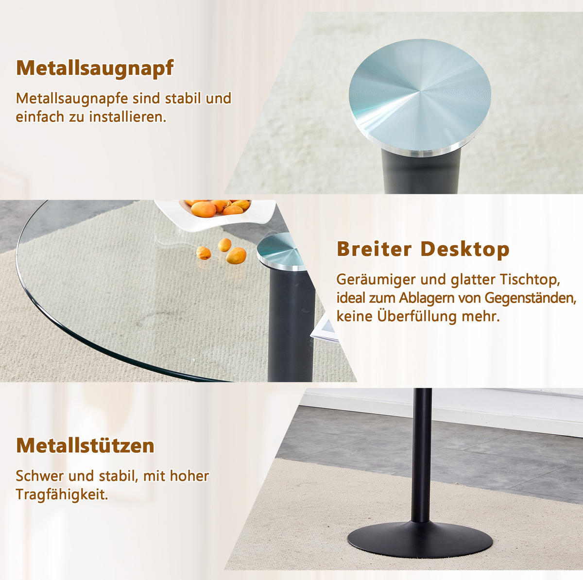 BISTROTISCH aus Glas und Metall 85x85x76 cm Transparent/Schwarz pflegeleicht mit stabilem Rundgestell - Schwarz, Holzwerkstoff (85/85/76cm) - Modfu