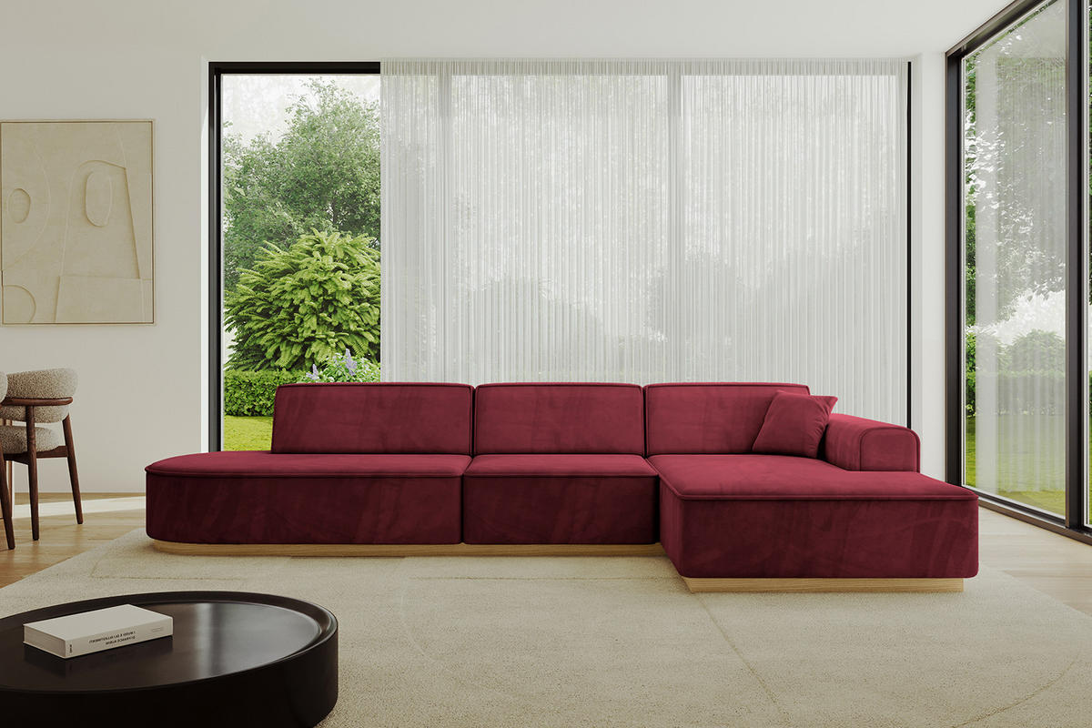 ECKSOFA Ottomane Rechts IREA-L2-v2 - 327x165x80 cm Bordeauxrot - Bordeaux, Holzwerkstoff/Textil (327/165cm) - ALTDECOR